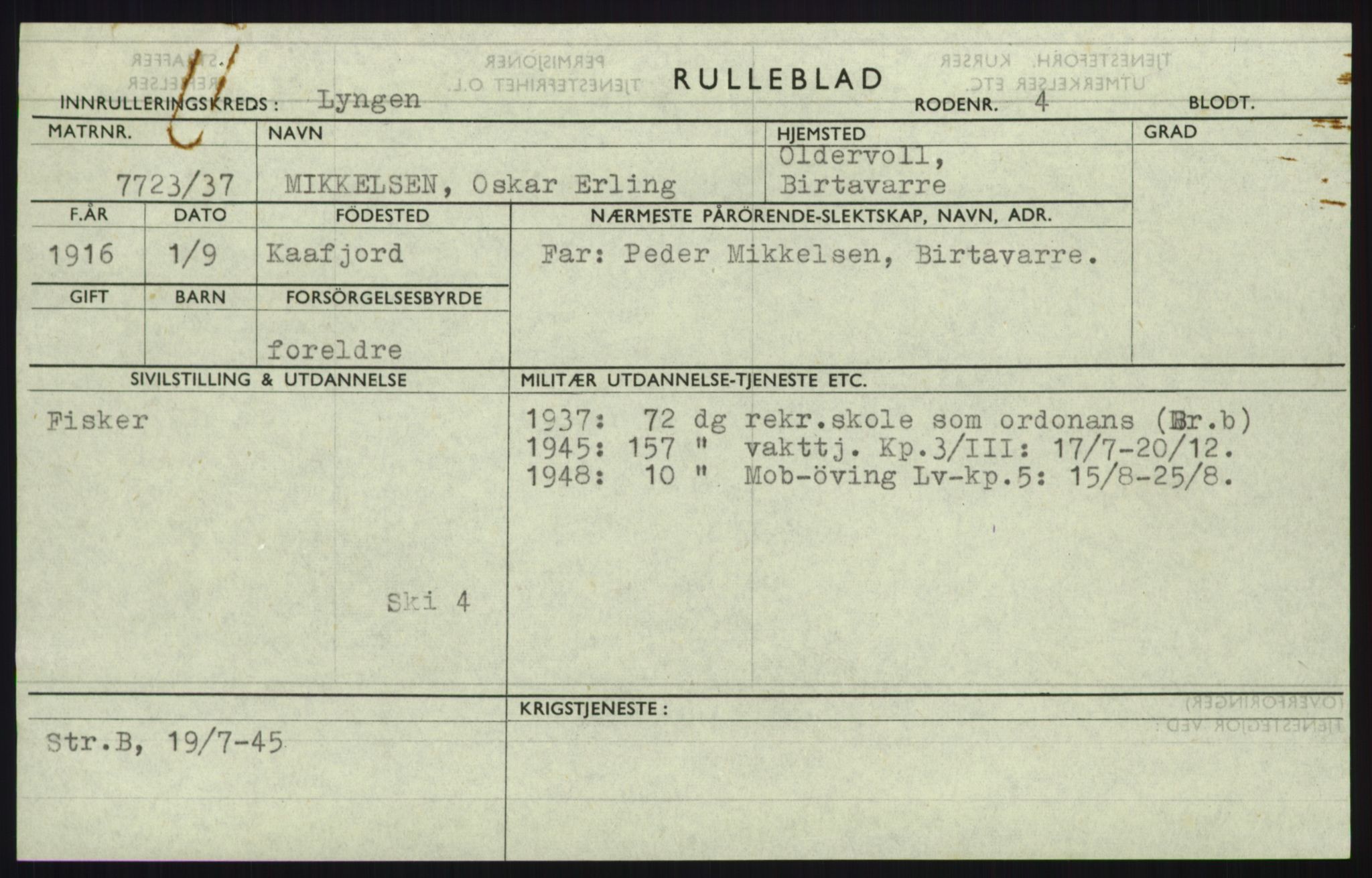 Forsvaret, Troms infanteriregiment nr. 16, AV/RA-RAFA-3146/P/Pa/L0021: Rulleblad for regimentets menige mannskaper, årsklasse 1937, 1937, s. 767