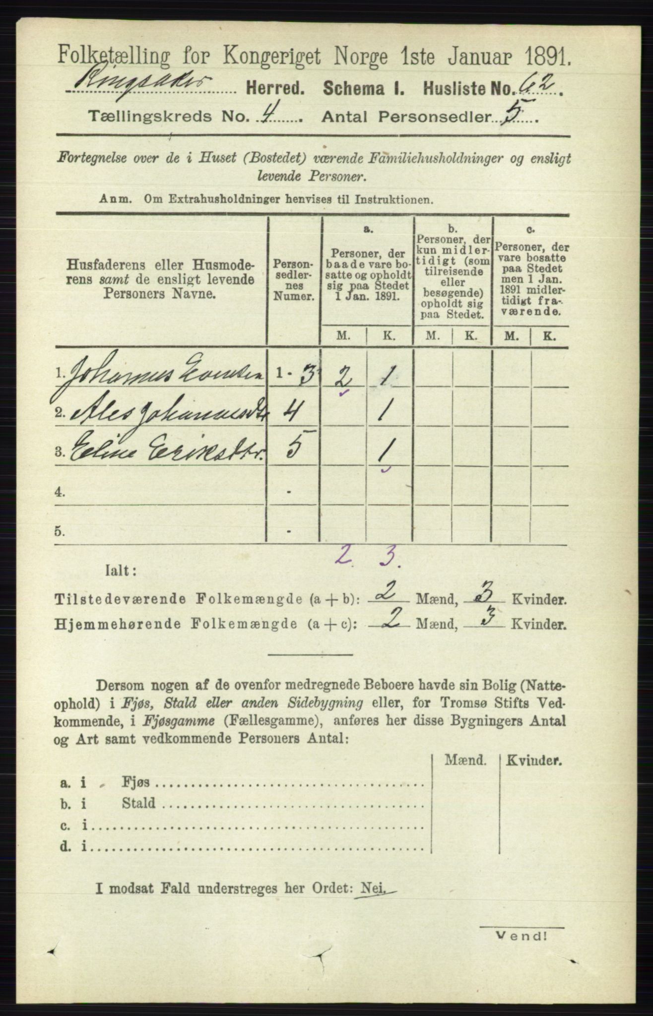 RA, Folketelling 1891 for 0412 Ringsaker herred, 1891, s. 1743