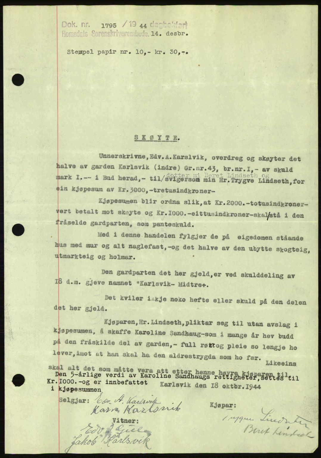 Romsdal sorenskriveri, SAT/A-4149/1/2/2C: Pantebok nr. A17, 1944-1945, Dagboknr: 1795/1944