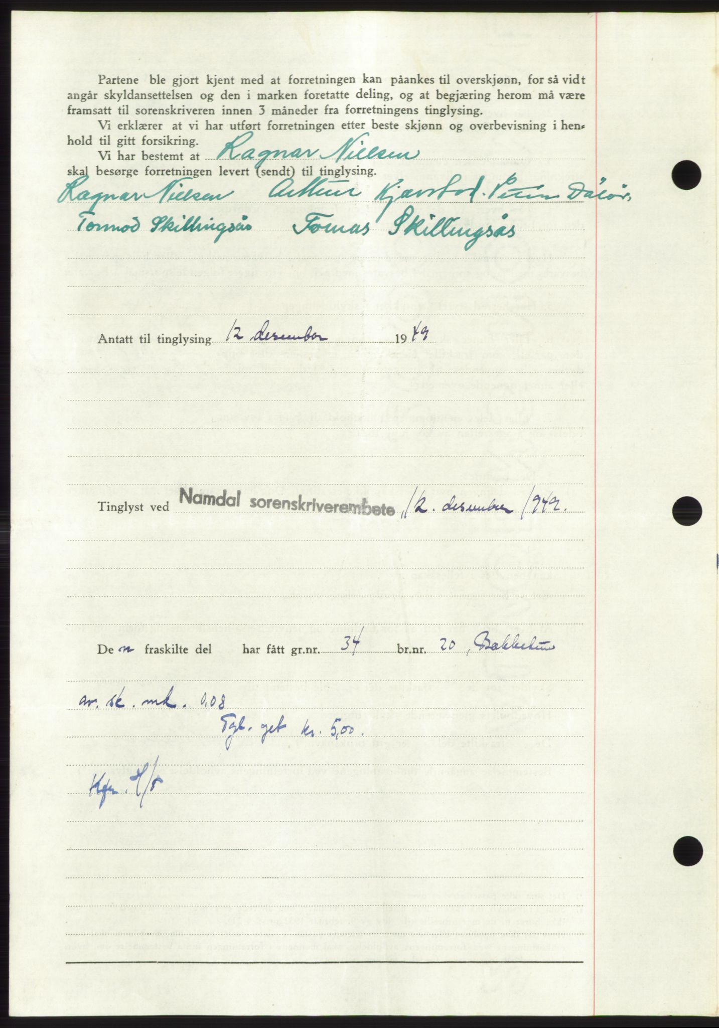 Namdal sorenskriveri, AV/SAT-A-4133/1/2/2C: Pantebok nr. -, 1949-1949, Dagboknr: 3095/1949