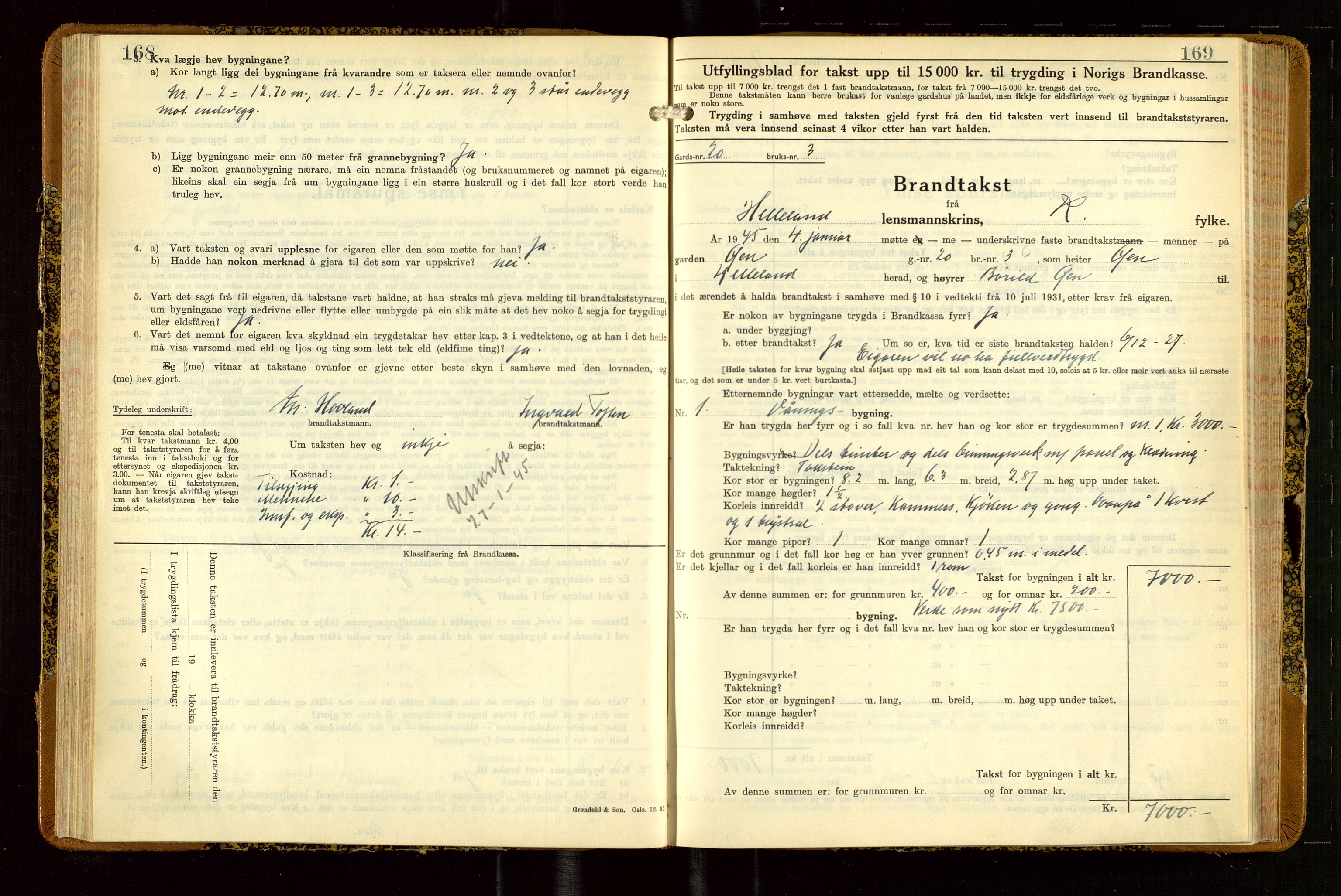 Helleland lensmannskontor, SAST/A-100209/Gob/L0004: "Brandtakstbok", 1939-1949, s. 168-169