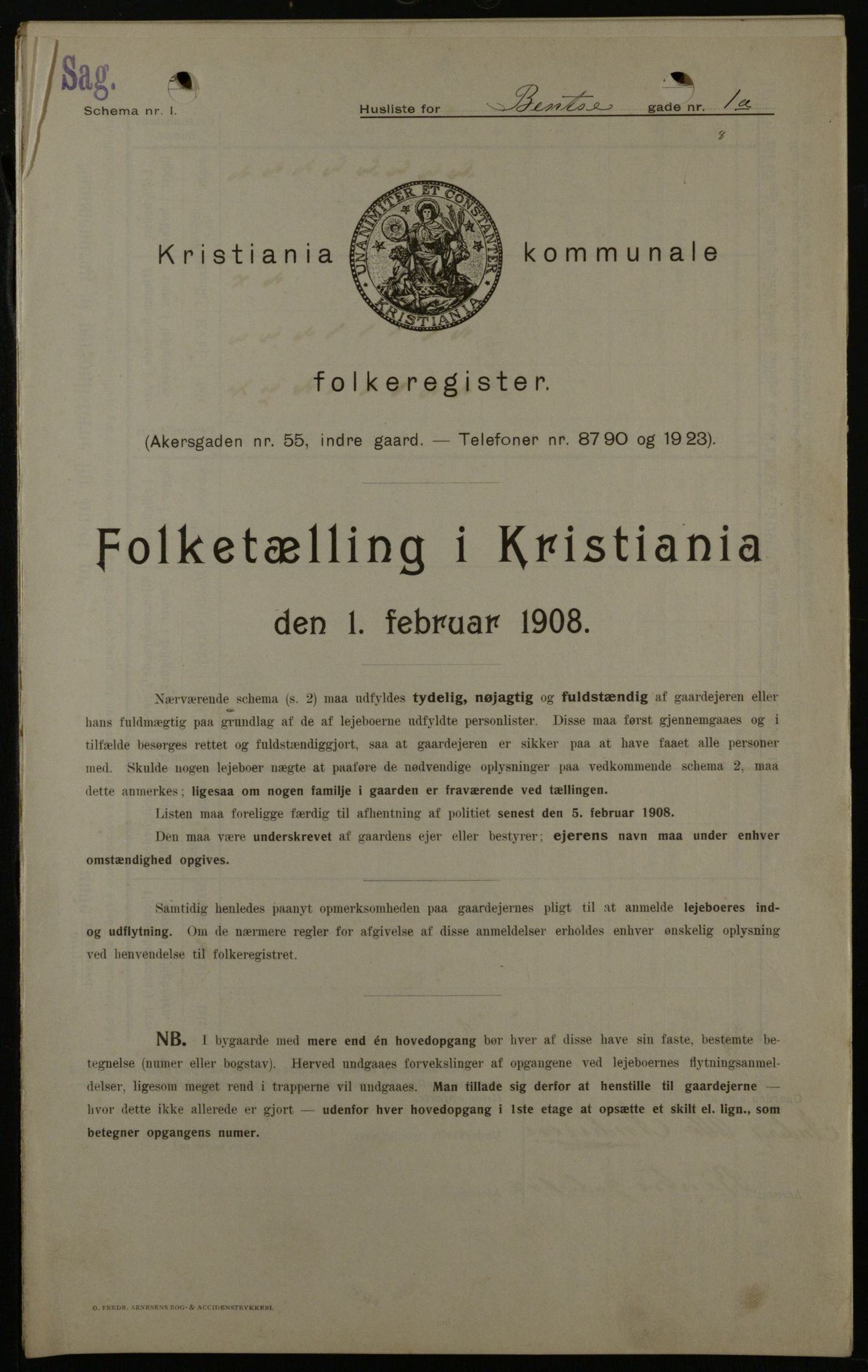 OBA, Kommunal folketelling 1.2.1908 for Kristiania kjøpstad, 1908, s. 3557