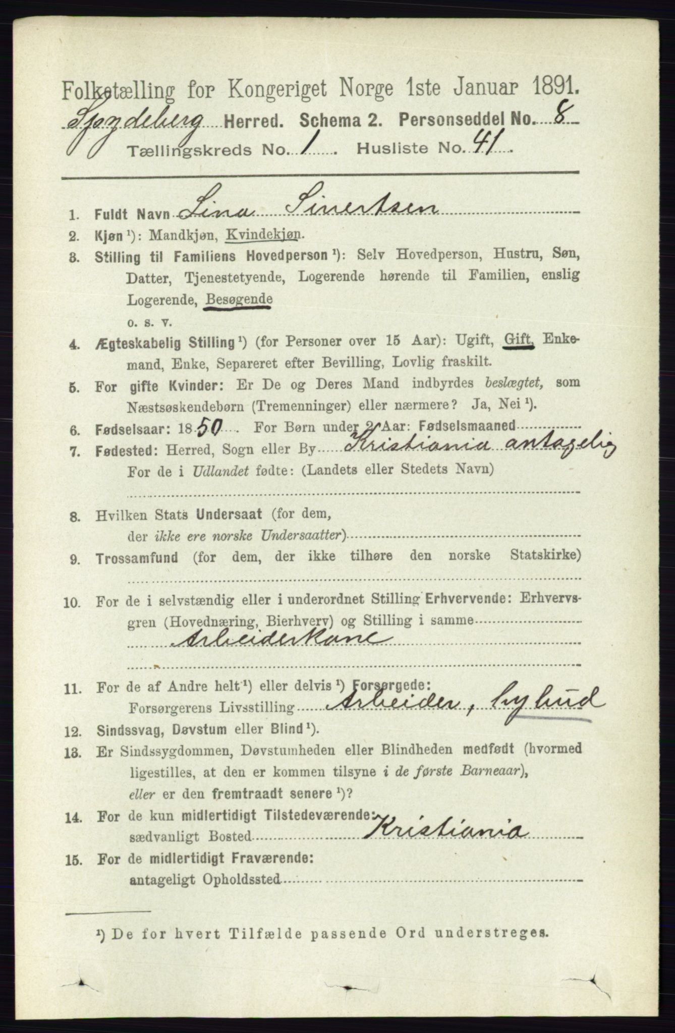 RA, Folketelling 1891 for 0123 Spydeberg herred, 1891, s. 411
