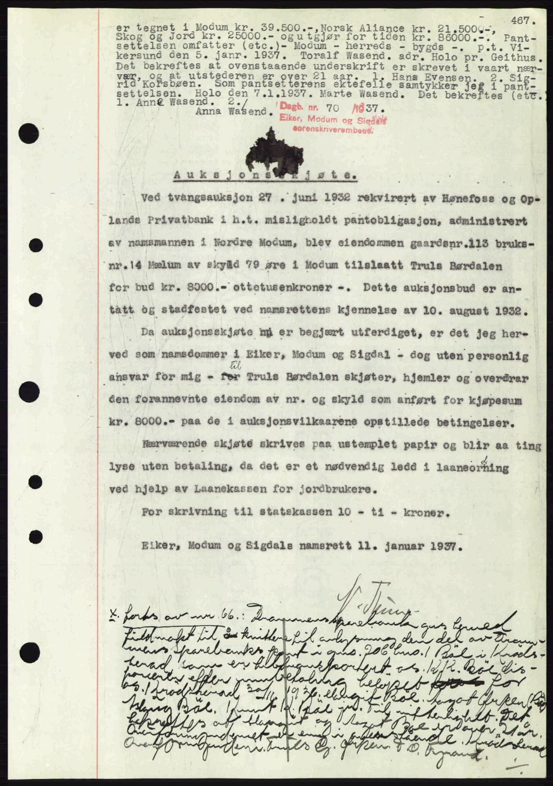 Eiker, Modum og Sigdal sorenskriveri, SAKO/A-123/G/Ga/Gab/L0034: Pantebok nr. A4, 1936-1937, Dagboknr: 70/1937