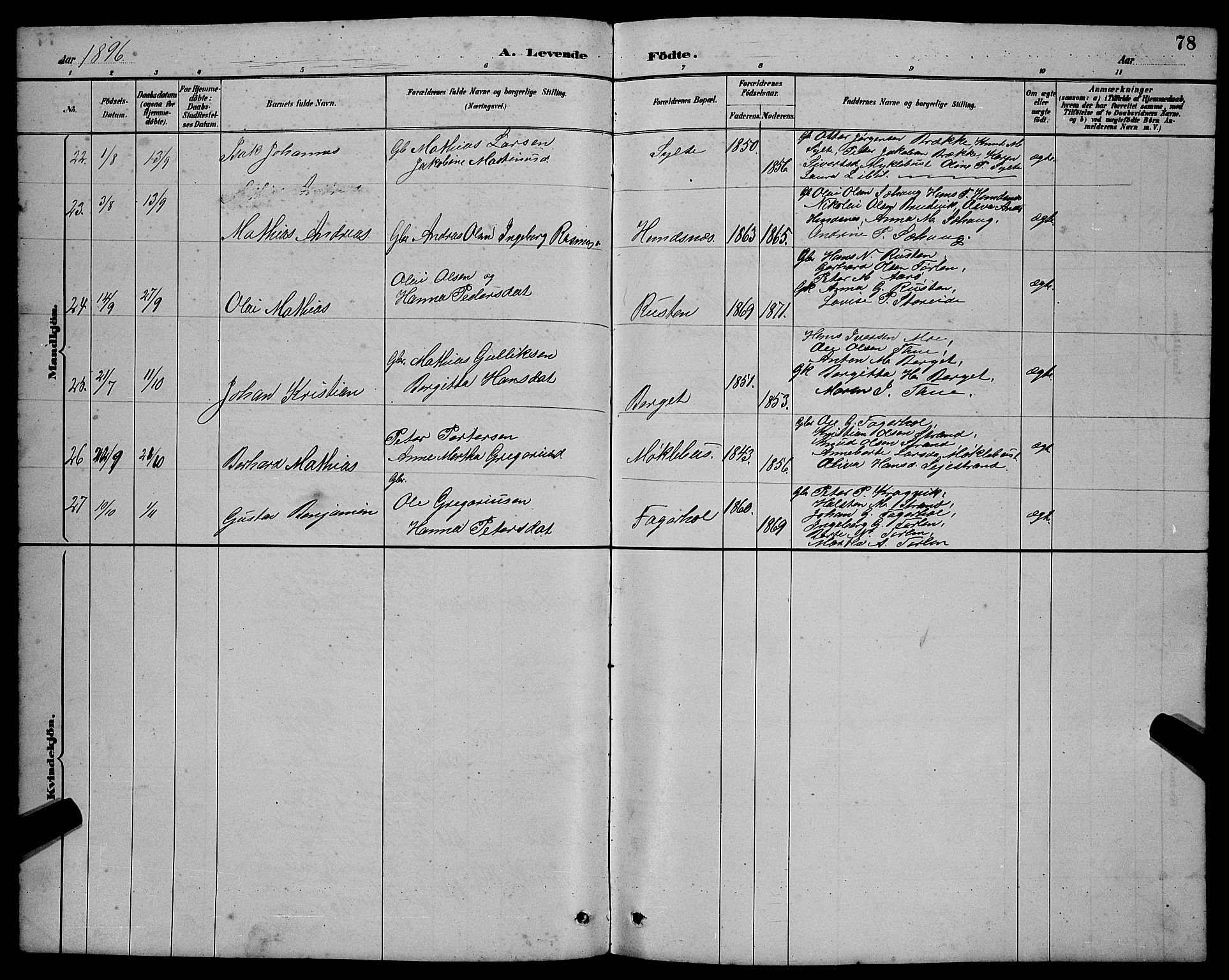 Ministerialprotokoller, klokkerbøker og fødselsregistre - Møre og Romsdal, AV/SAT-A-1454/501/L0017: Klokkerbok nr. 501C03, 1885-1901, s. 78