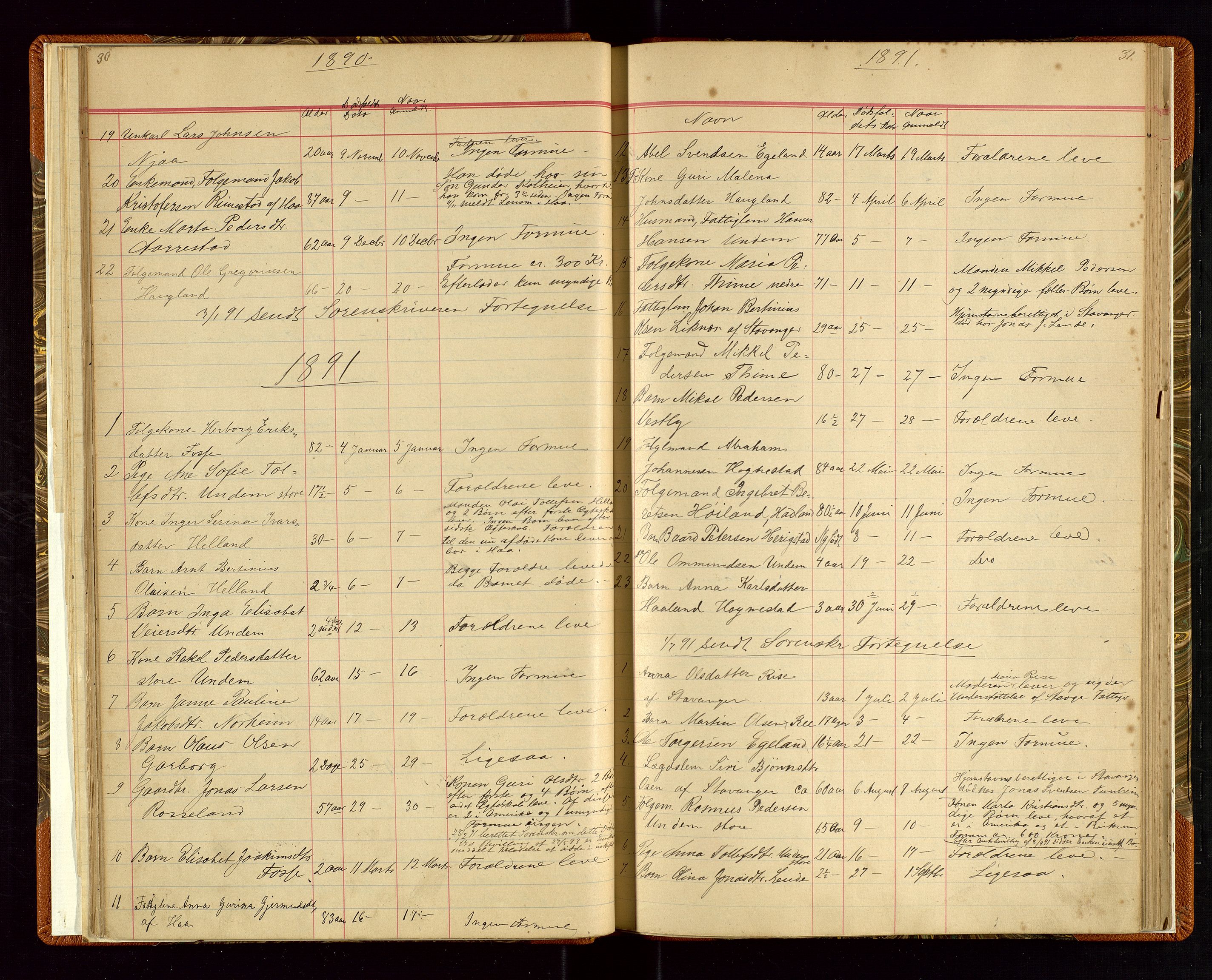 Time lensmannskontor, SAST/A-100420/Gga/L0001: Dødsfallprotokoll m/alfabetisk register, 1880-1921, s. 30-31
