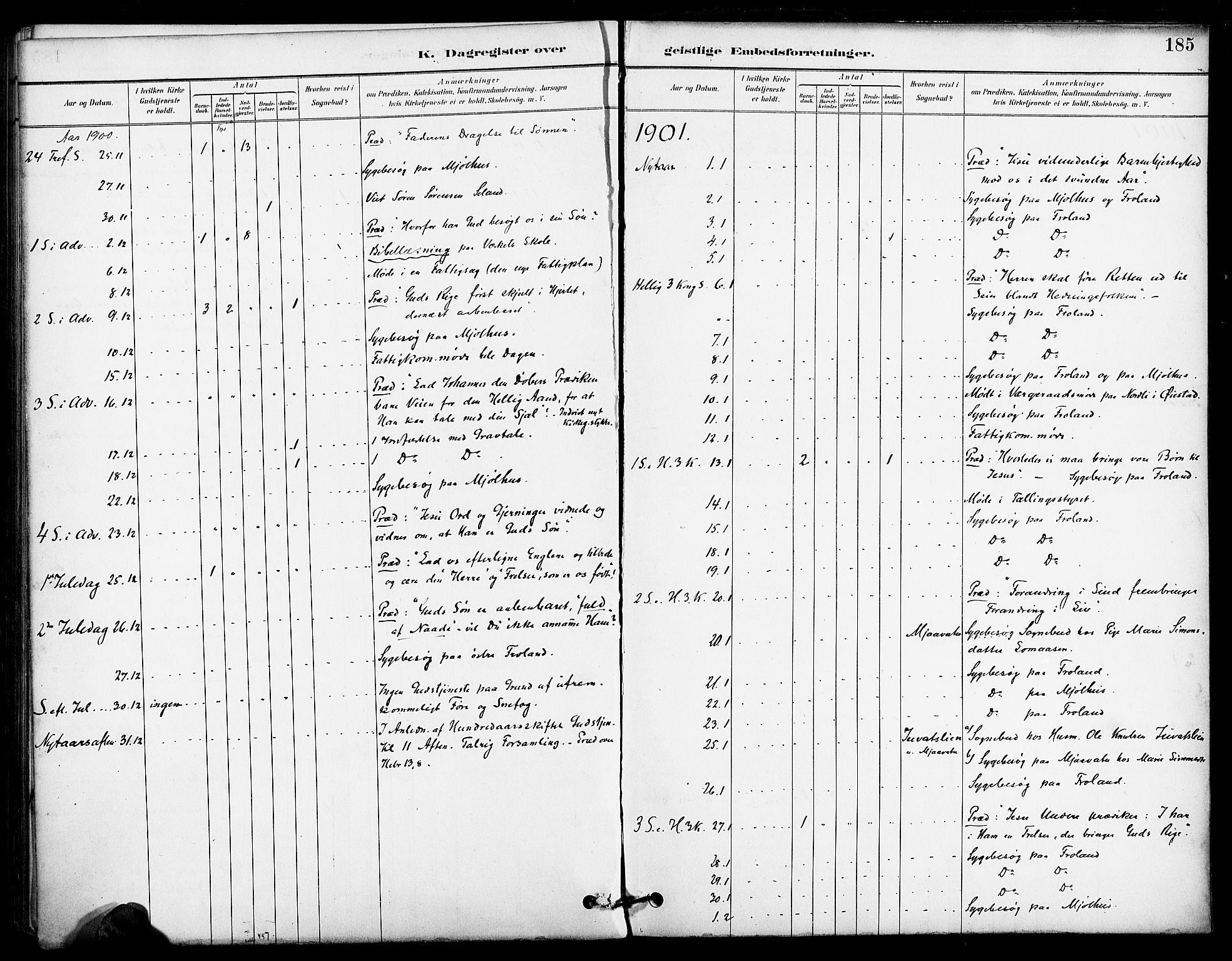 Froland sokneprestkontor, AV/SAK-1111-0013/F/Fa/L0004: Ministerialbok nr. A 4, 1882-1906, s. 185