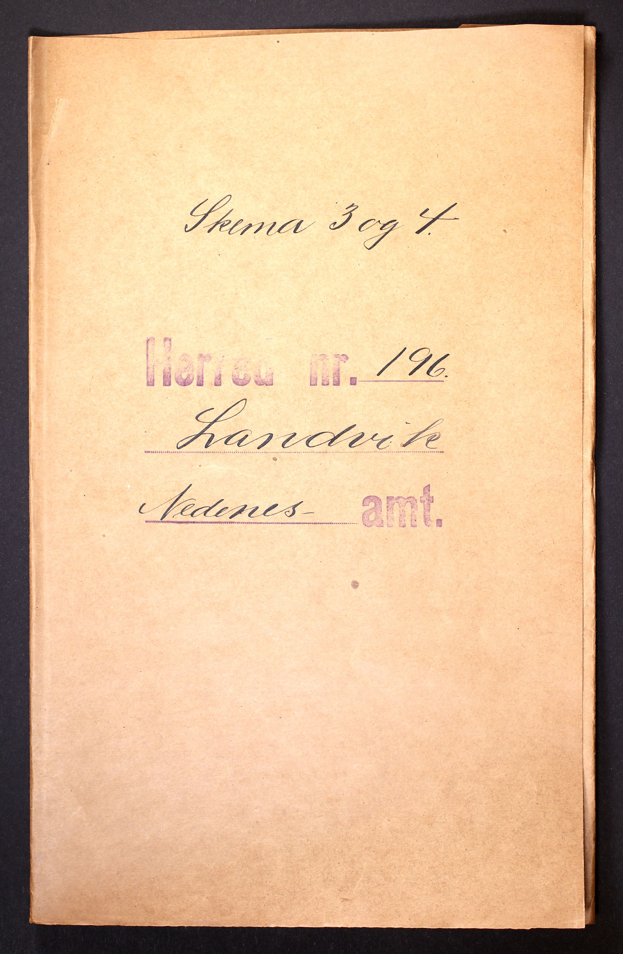 RA, Folketelling 1910 for 0924 Landvik herred, 1910, s. 1