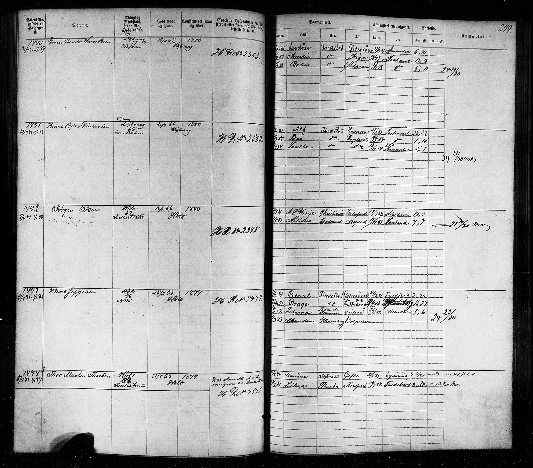 Tvedestrand mønstringskrets, SAK/2031-0011/F/Fa/L0003: Annotasjonsrulle nr 1-1905 med register, U-25, 1866-1886, s. 323