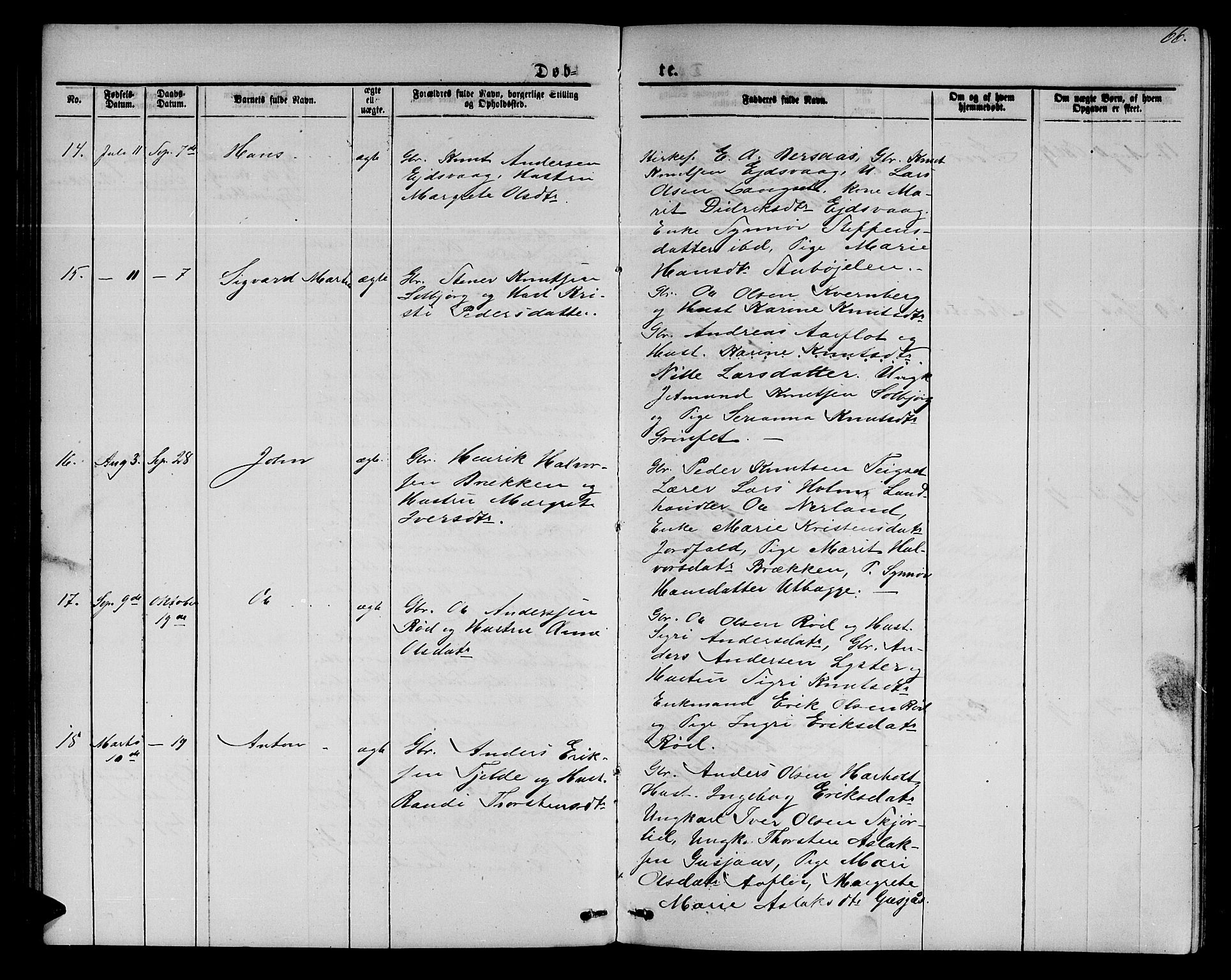 Ministerialprotokoller, klokkerbøker og fødselsregistre - Møre og Romsdal, AV/SAT-A-1454/551/L0630: Klokkerbok nr. 551C02, 1867-1885, s. 66