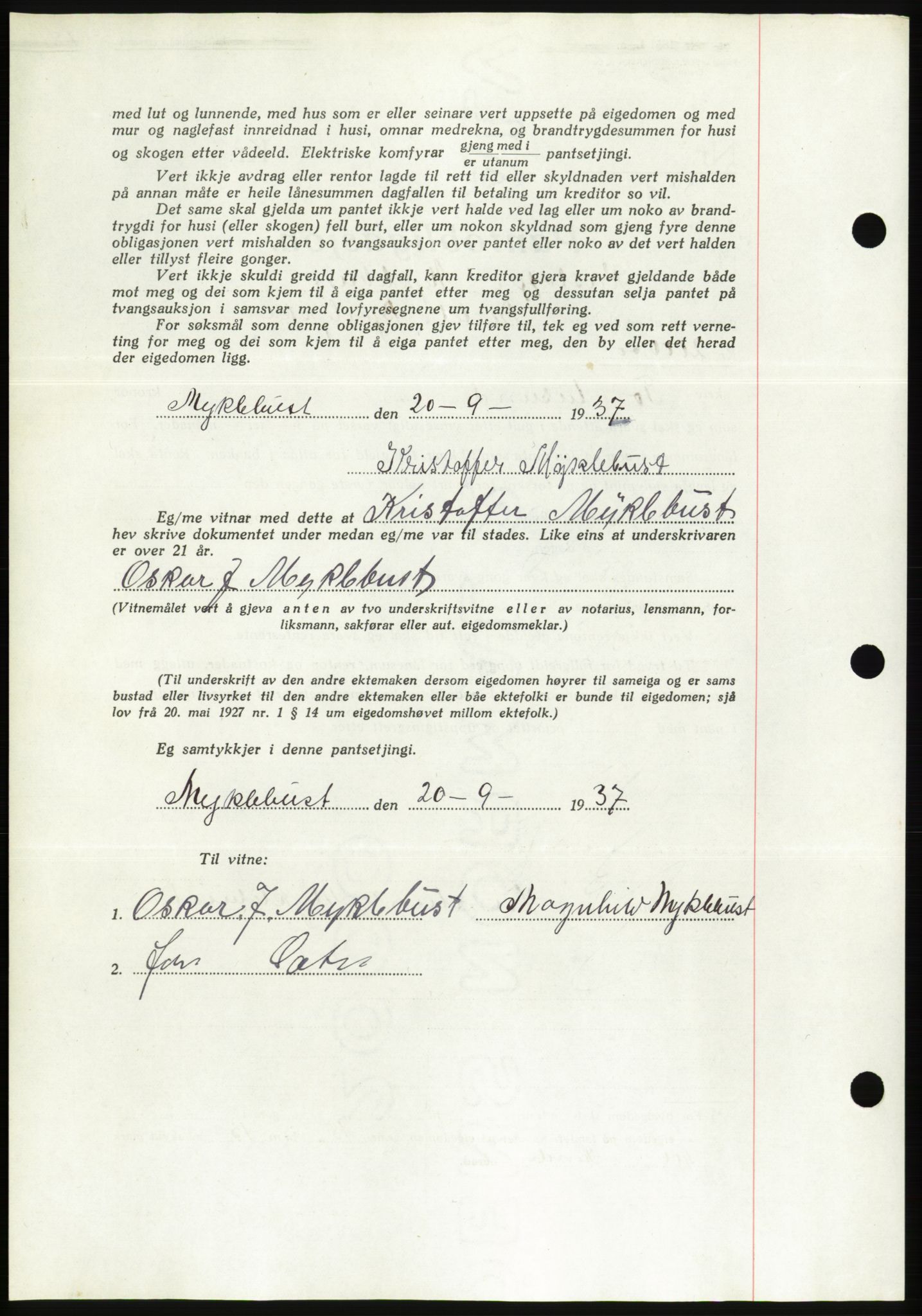 Søre Sunnmøre sorenskriveri, AV/SAT-A-4122/1/2/2C/L0064: Pantebok nr. 58, 1937-1938, Dagboknr: 1630/1937