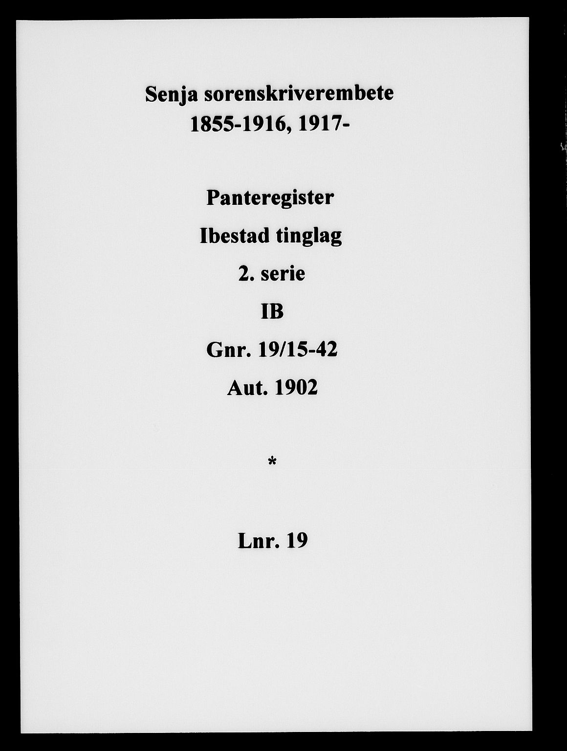 Senja sorenskriveri 1855-, SATØ/S-0048/1/H/Hb/L0019: Panteregister nr. 19