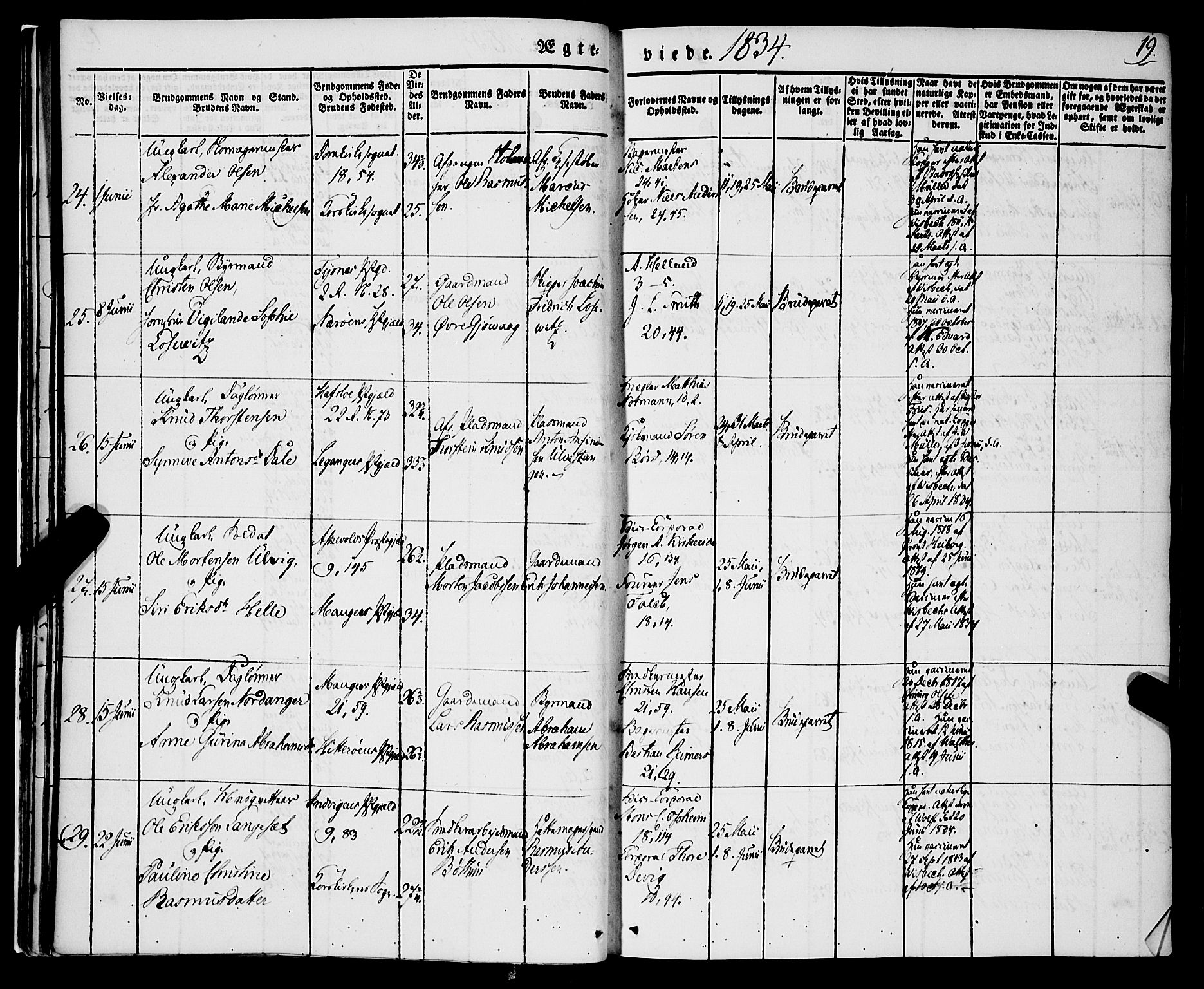 Korskirken sokneprestembete, AV/SAB-A-76101/H/Haa/L0034: Ministerialbok nr. D 1, 1832-1852, s. 19