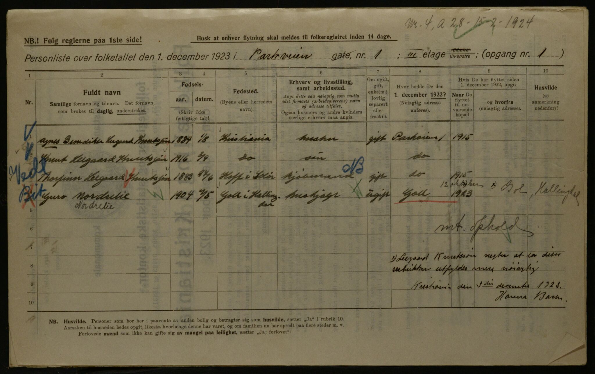 OBA, Kommunal folketelling 1.12.1923 for Kristiania, 1923, s. 85815