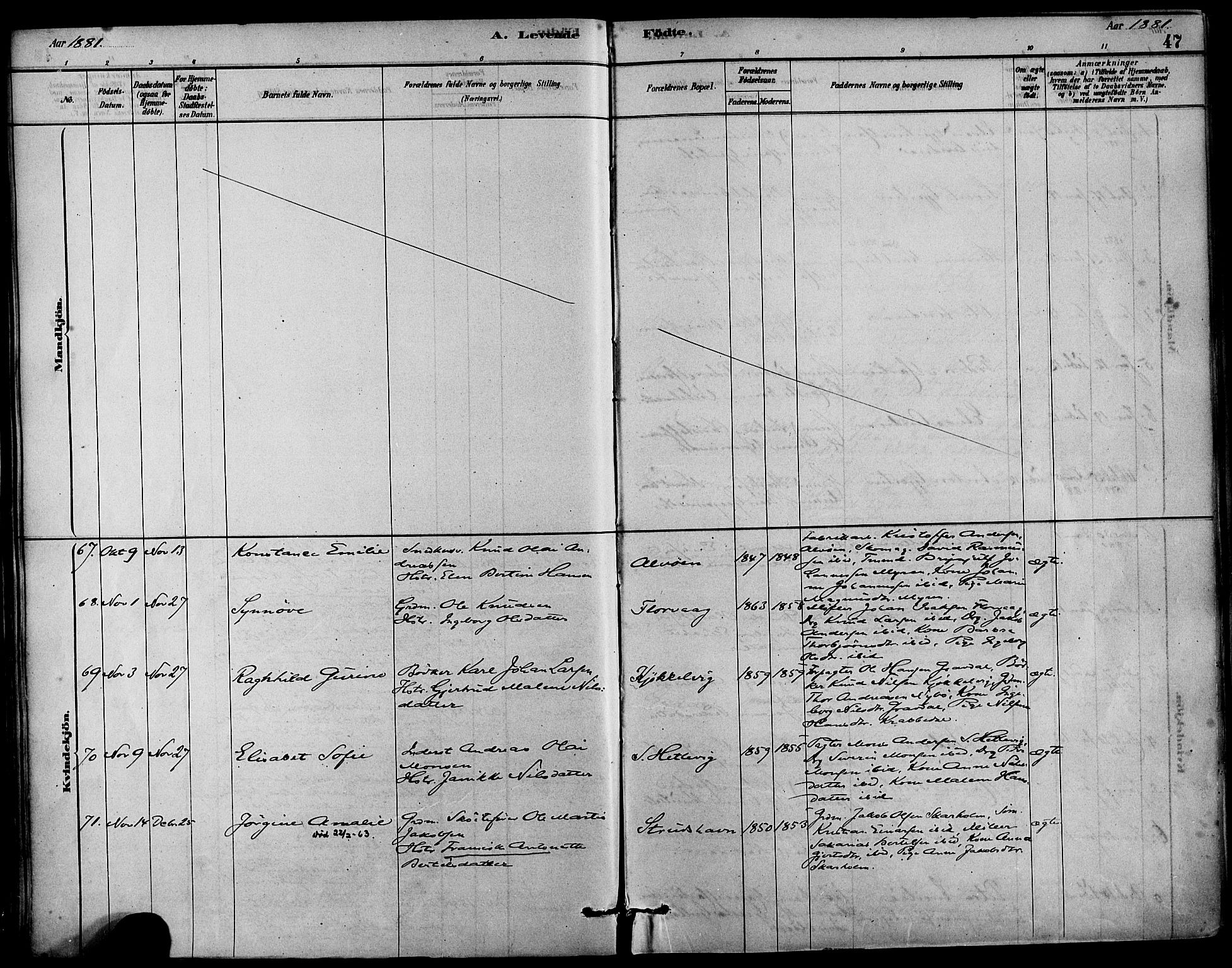 Askøy Sokneprestembete, AV/SAB-A-74101/H/Ha/Haa/Haab/L0001: Ministerialbok nr. B 1, 1878-1889, s. 47