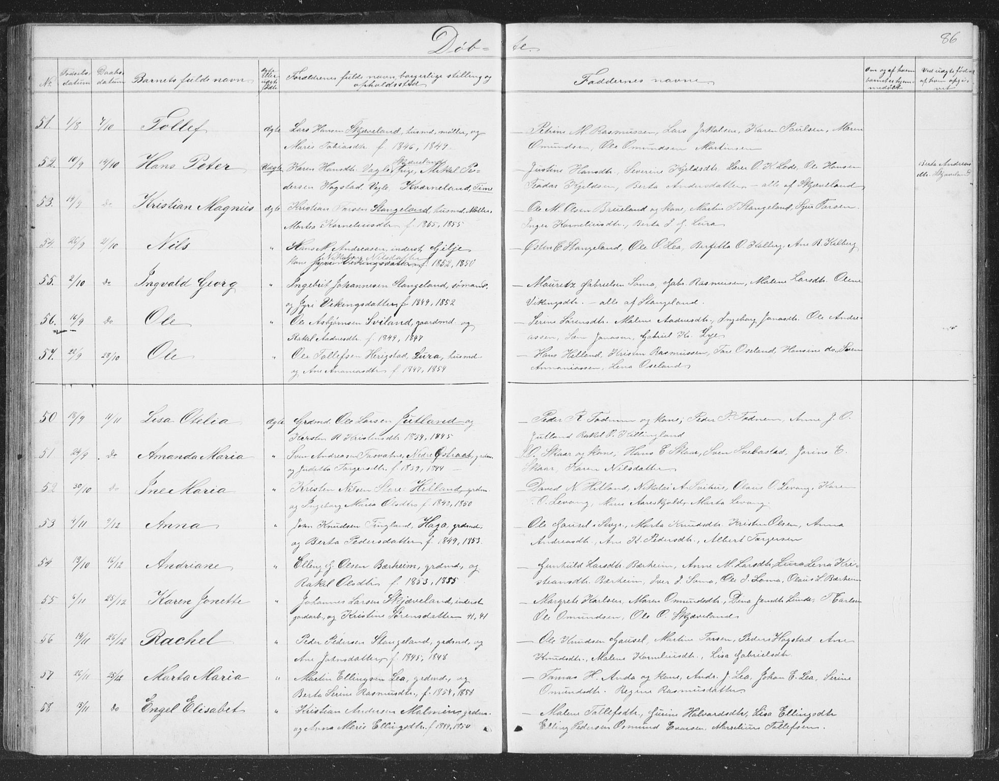 Høyland sokneprestkontor, AV/SAST-A-101799/001/30BB/L0002: Klokkerbok nr. B 2, 1874-1886, s. 86