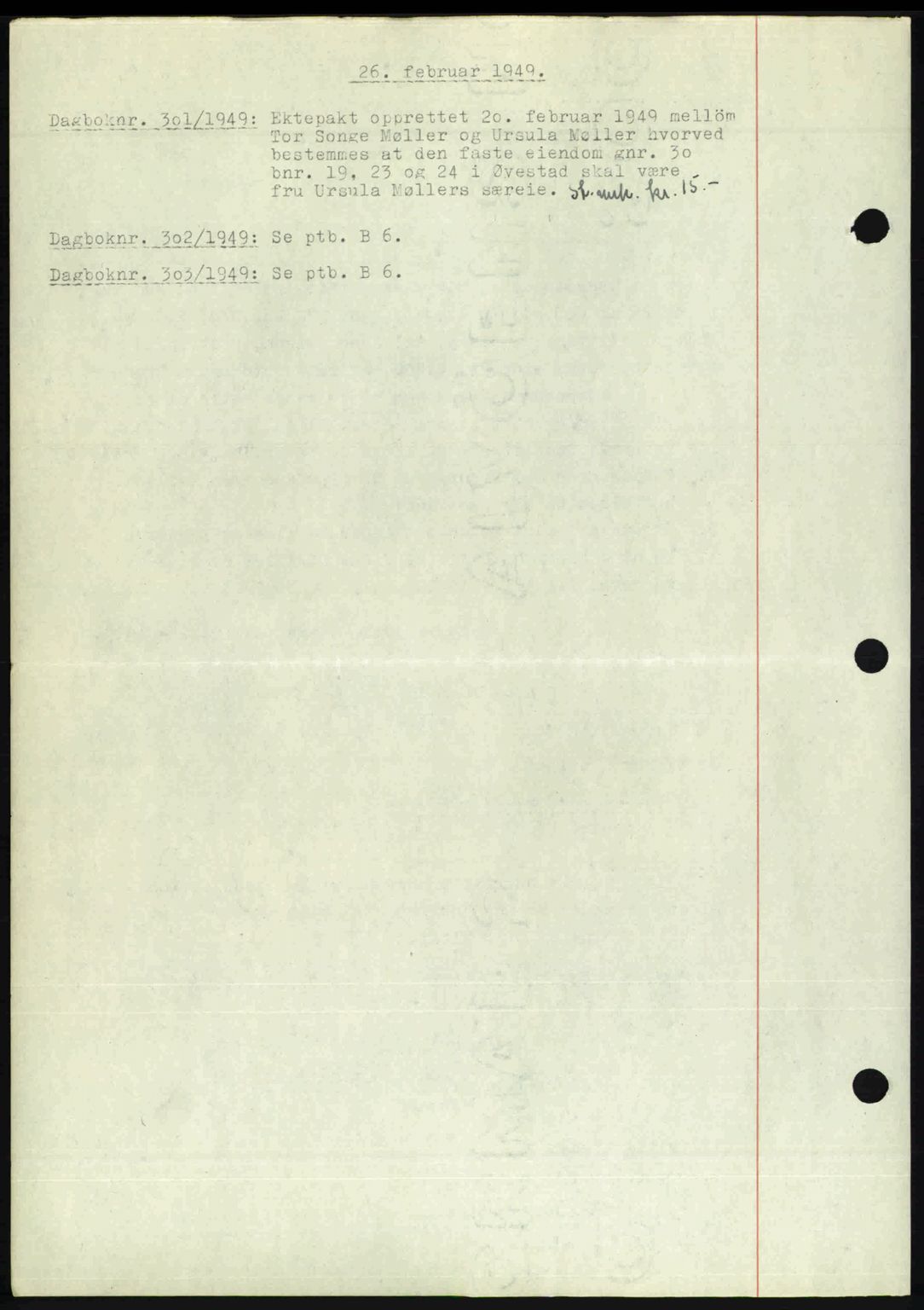 Nedenes sorenskriveri, SAK/1221-0006/G/Gb/Gba/L0060: Pantebok nr. A12, 1948-1949, Dagboknr: 301/1949