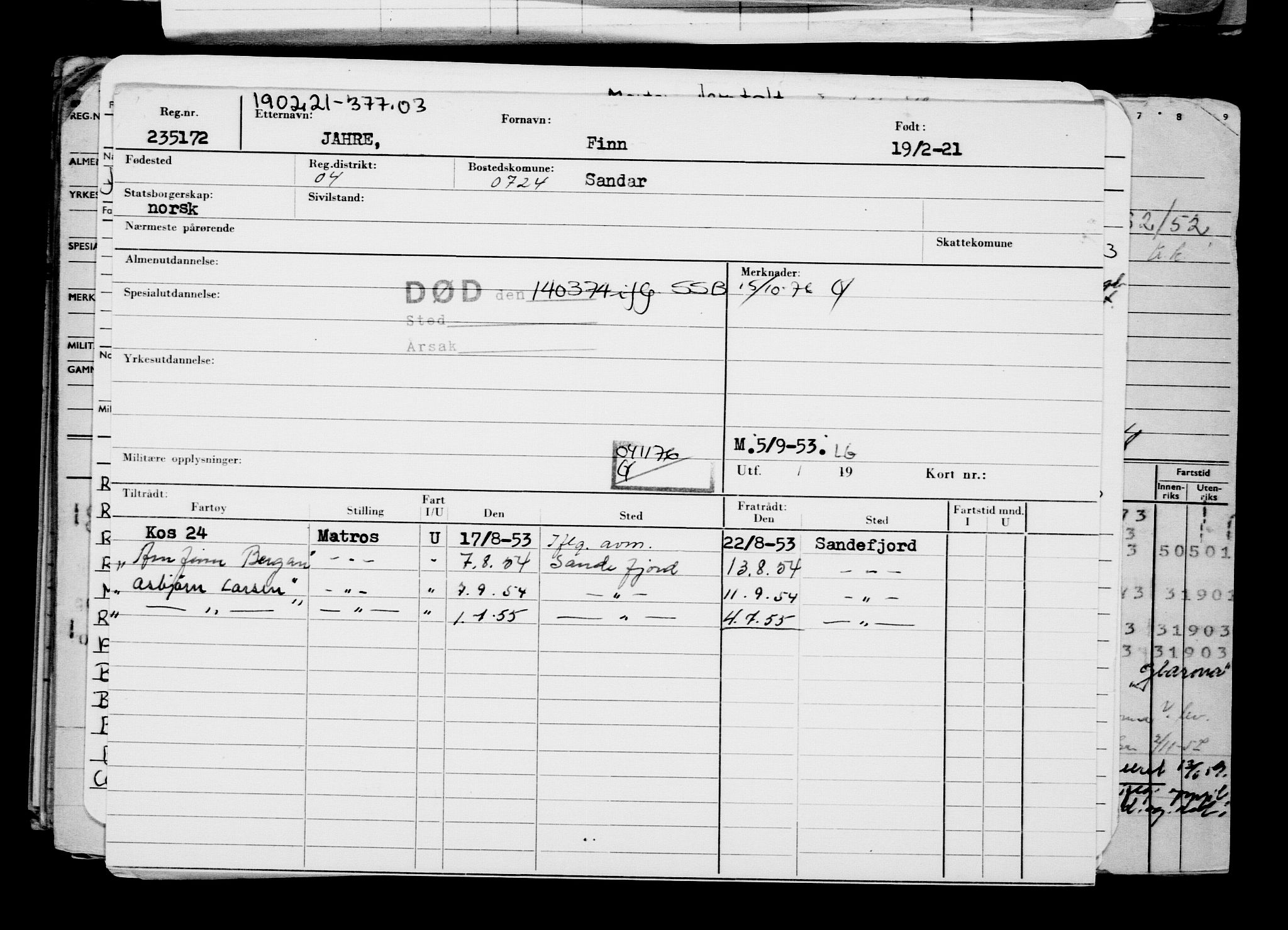 Direktoratet for sjømenn, AV/RA-S-3545/G/Gb/L0190: Hovedkort, 1921, s. 470