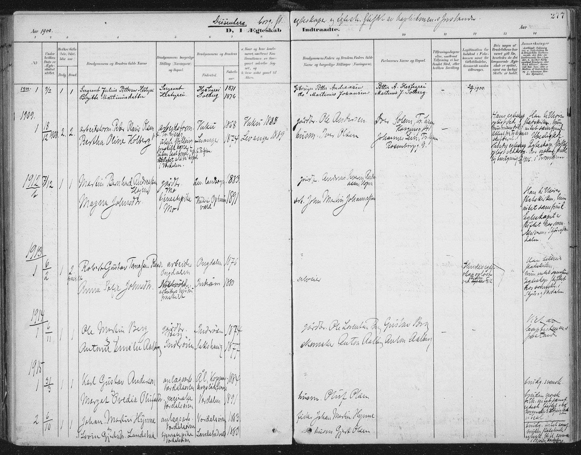 Ministerialprotokoller, klokkerbøker og fødselsregistre - Nord-Trøndelag, SAT/A-1458/723/L0246: Ministerialbok nr. 723A15, 1900-1917, s. 277