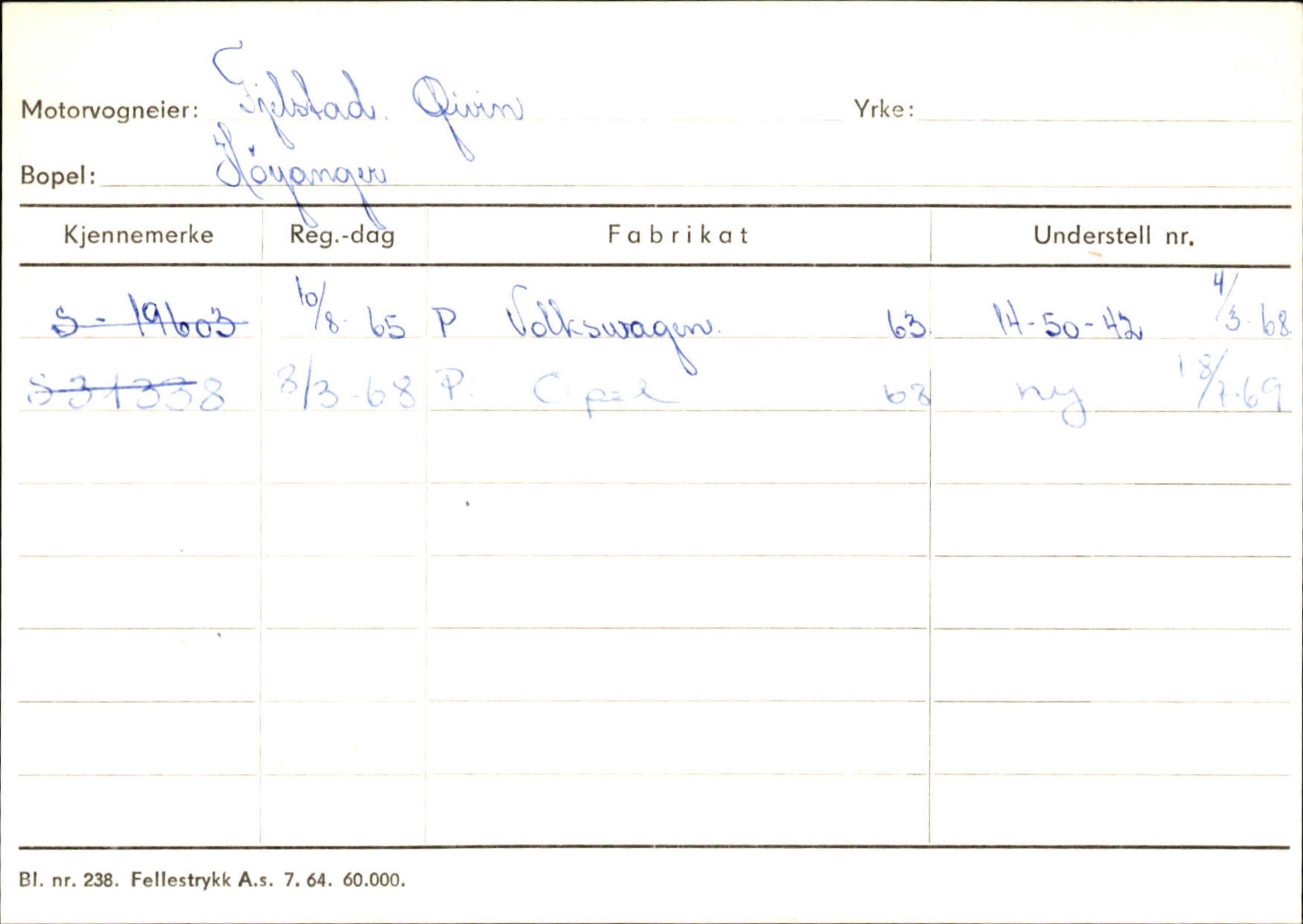 Statens vegvesen, Sogn og Fjordane vegkontor, AV/SAB-A-5301/4/F/L0130: Eigarregister Eid T-Å. Høyanger A-O, 1945-1975, s. 999