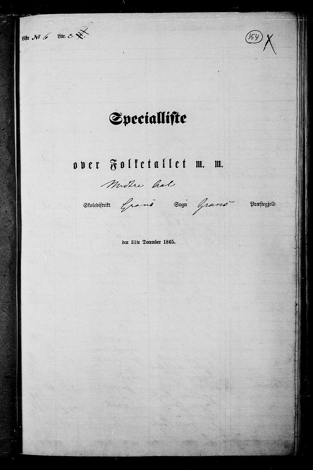 RA, Folketelling 1865 for 0534P Gran prestegjeld, 1865, s. 335