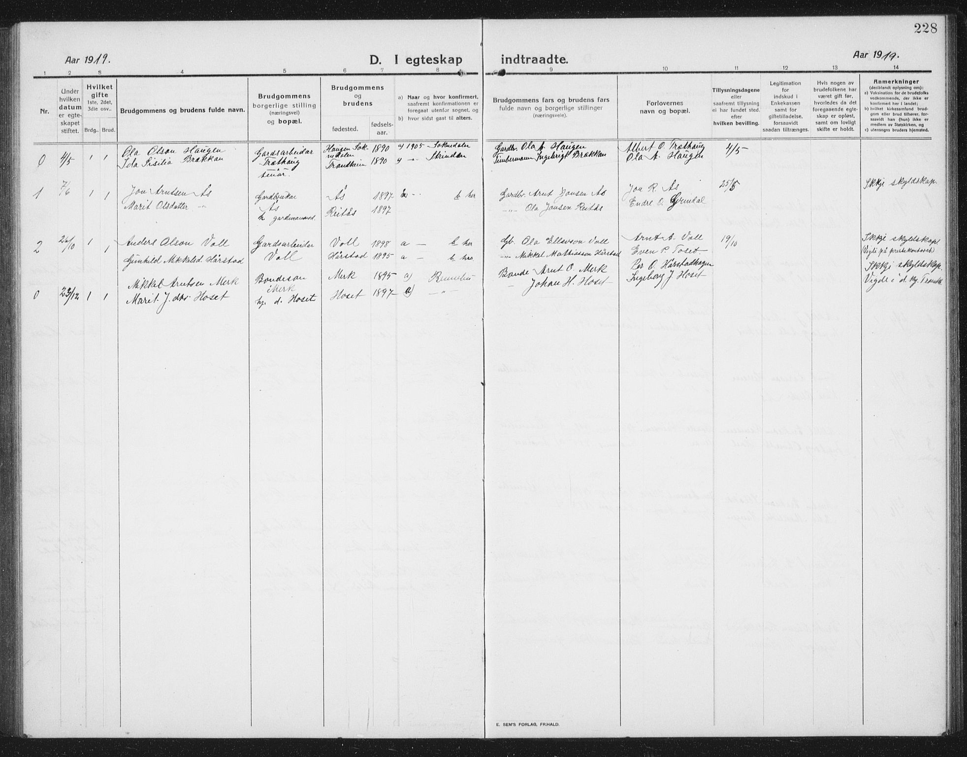 Ministerialprotokoller, klokkerbøker og fødselsregistre - Sør-Trøndelag, SAT/A-1456/674/L0877: Klokkerbok nr. 674C04, 1913-1940, s. 228