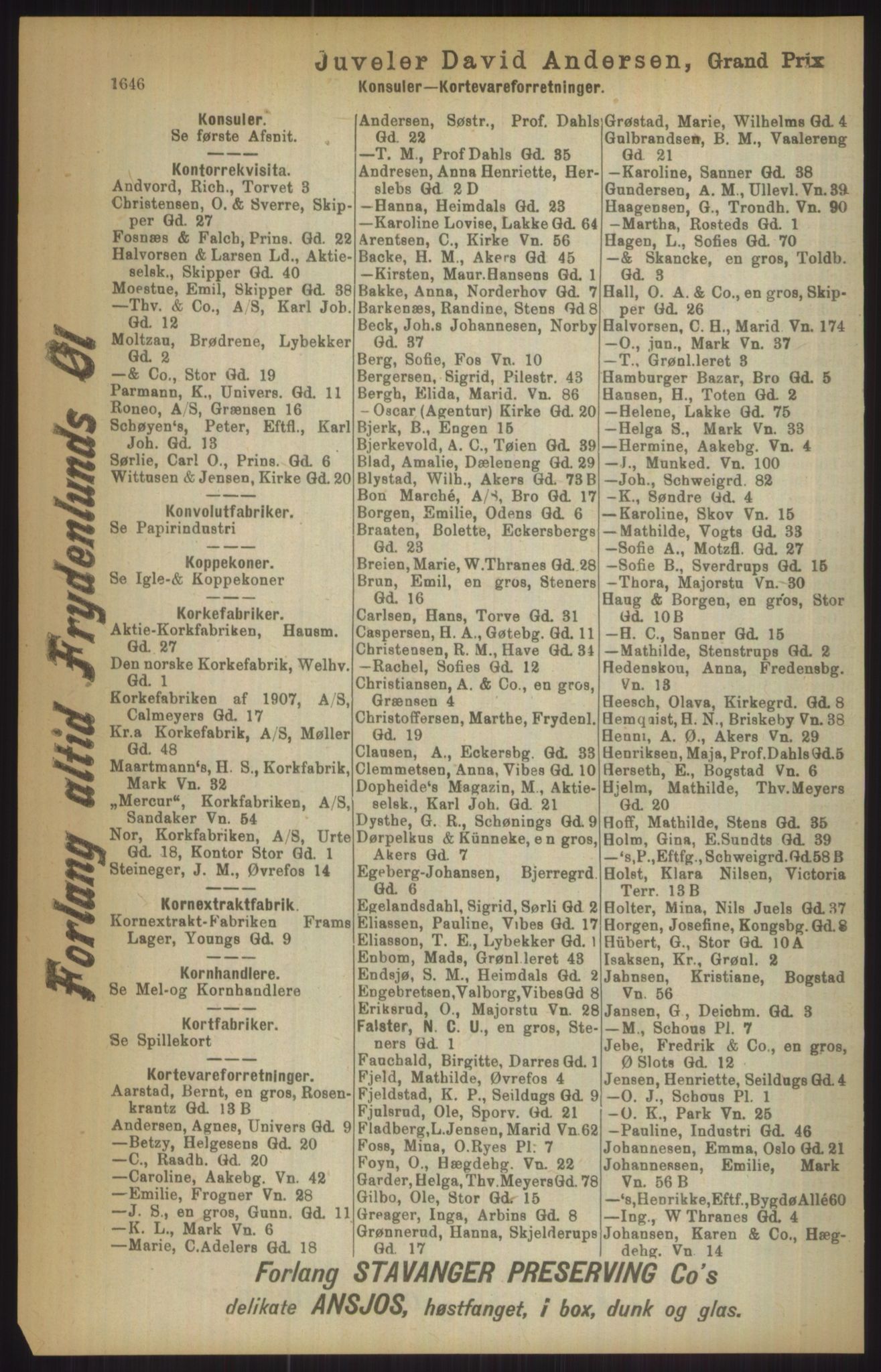 Kristiania/Oslo adressebok, PUBL/-, 1911, s. 1646