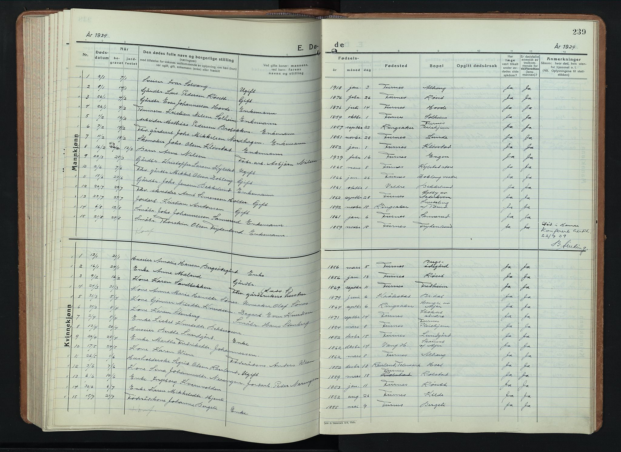 Furnes prestekontor, SAH/PREST-012/L/La/L0002: Klokkerbok nr. 2, 1934-1956, s. 239