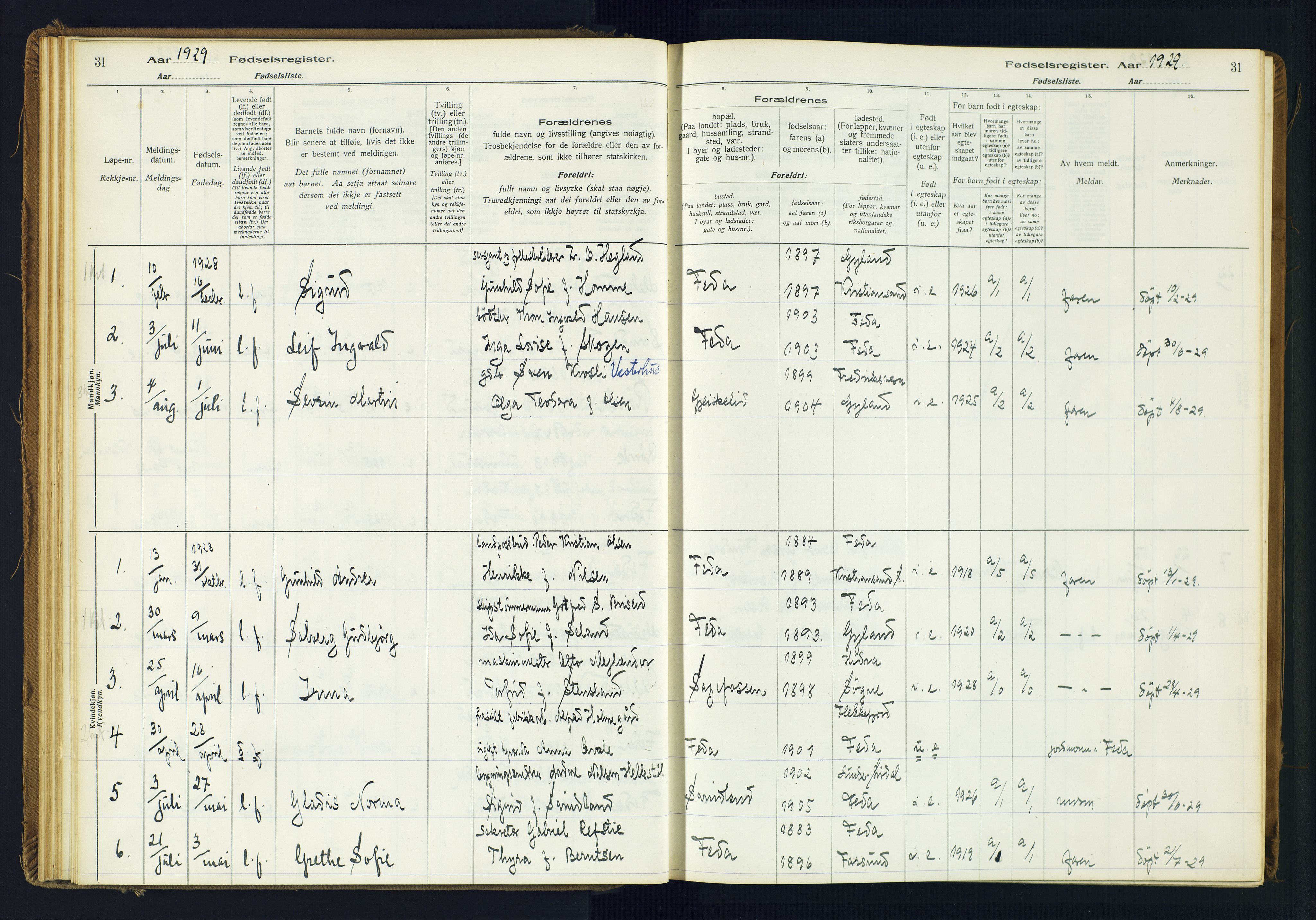 Kvinesdal sokneprestkontor, SAK/1111-0026/J/Ja/L0005: Fødselsregister nr. 5, 1916-1982, s. 31