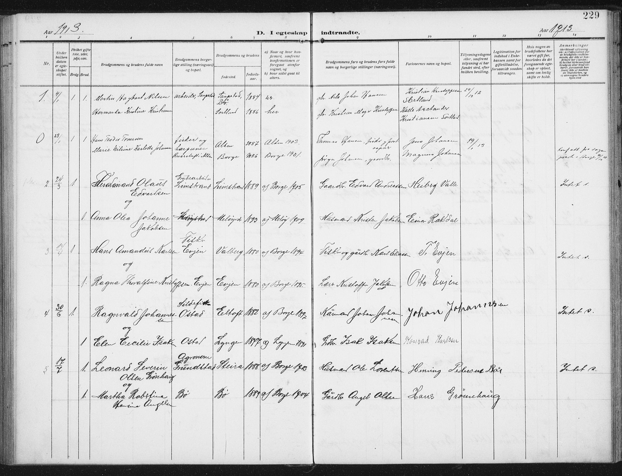 Ministerialprotokoller, klokkerbøker og fødselsregistre - Nordland, AV/SAT-A-1459/880/L1135: Ministerialbok nr. 880A09, 1908-1919, s. 229