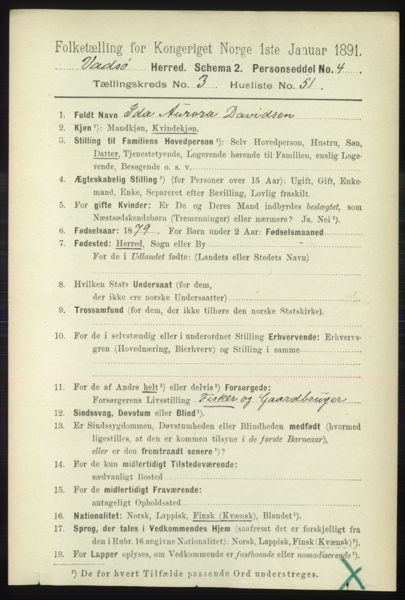 RA, Folketelling 1891 for 2029 Vadsø herred, 1891, s. 1129