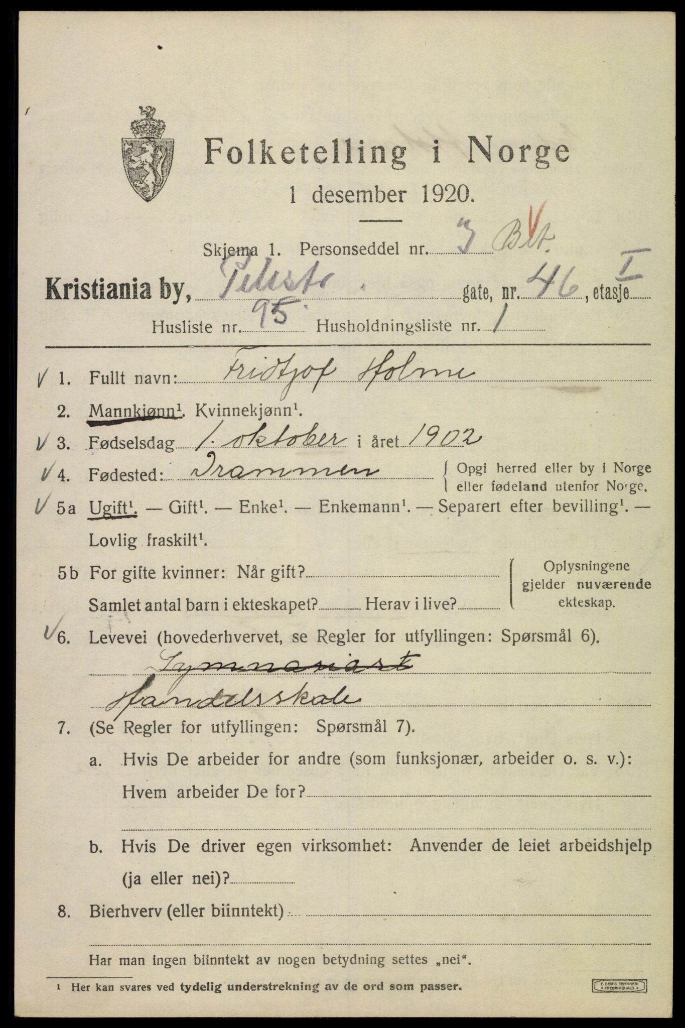 SAO, Folketelling 1920 for 0301 Kristiania kjøpstad, 1920, s. 449923