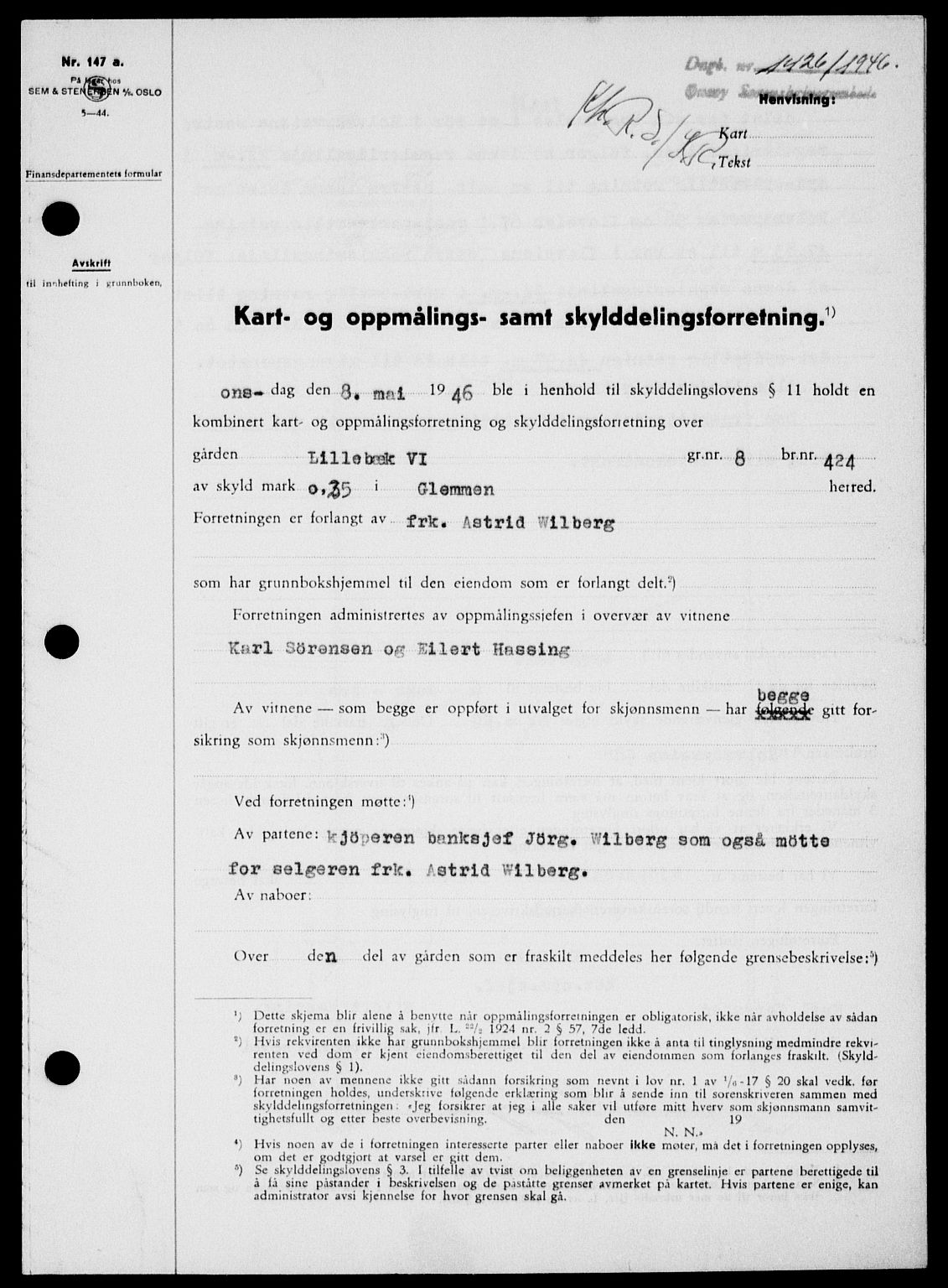 Onsøy sorenskriveri, SAO/A-10474/G/Ga/Gab/L0016: Pantebok nr. II A-16, 1946-1946, Dagboknr: 1426/1946