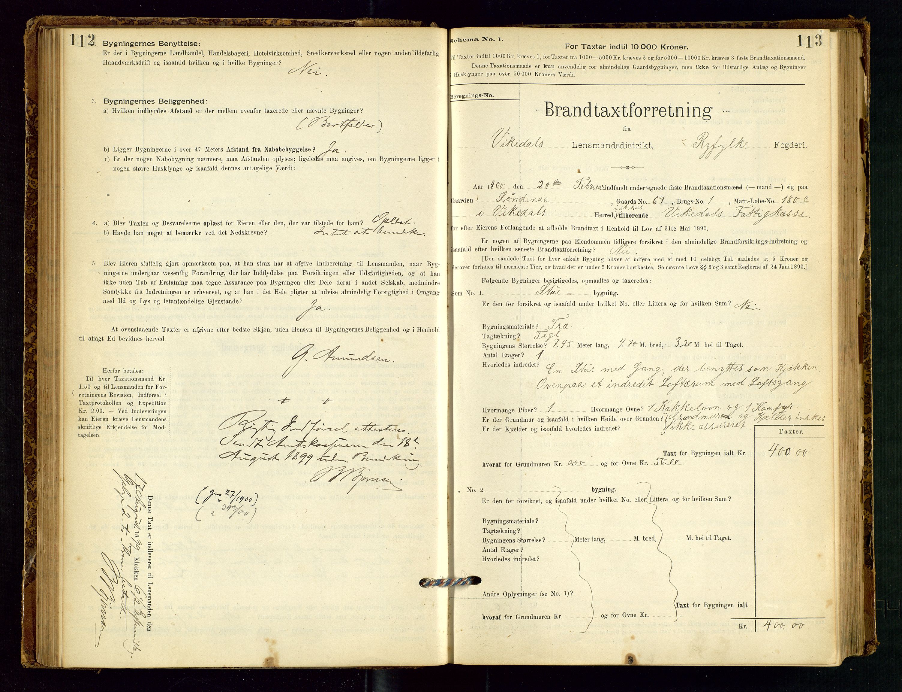 Vikedal lensmannskontor, SAST/A-100179/Gob/L0004: Branntakstprotokoll, 1894-1952, s. 112-113