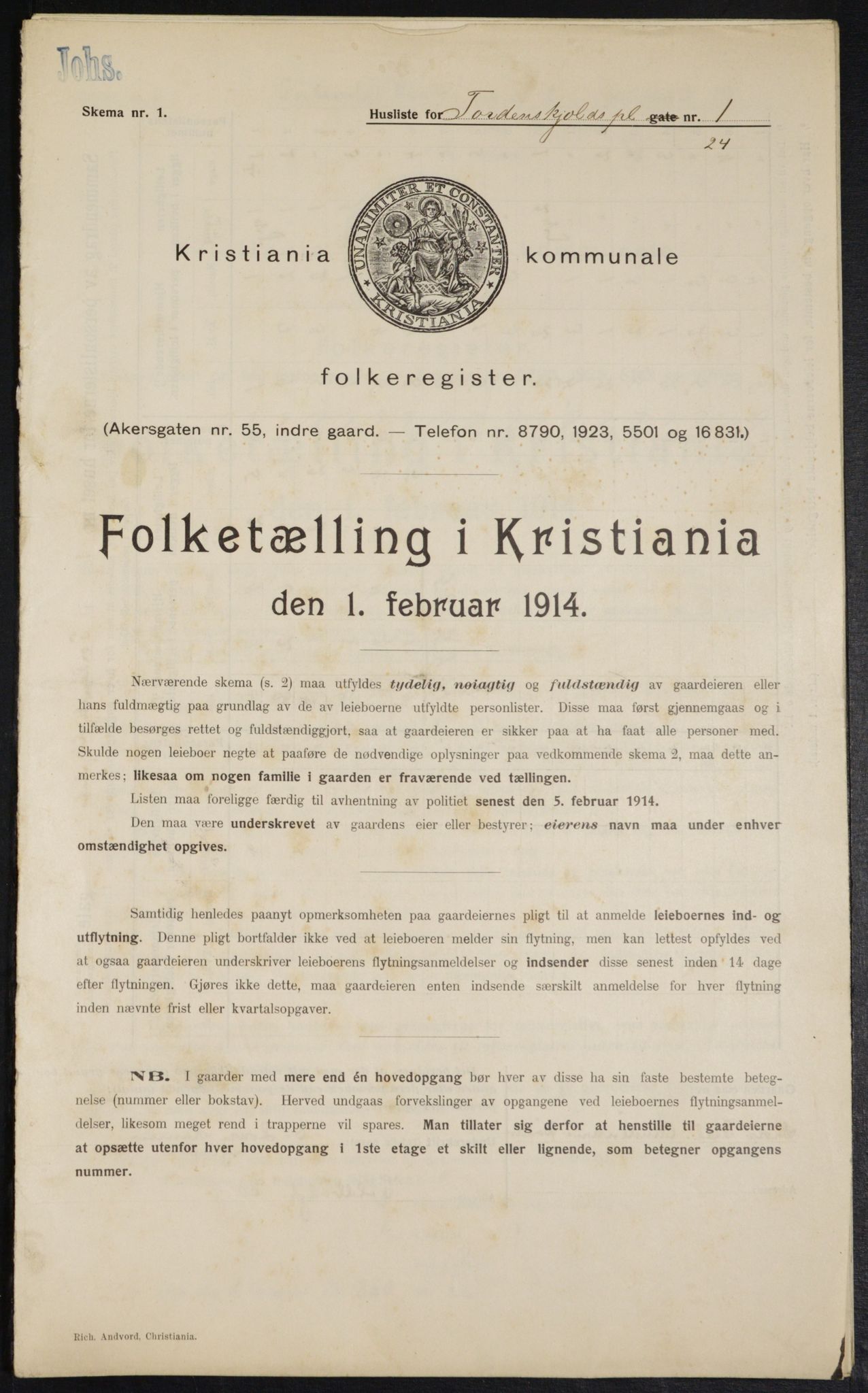 OBA, Kommunal folketelling 1.2.1914 for Kristiania, 1914, s. 114652