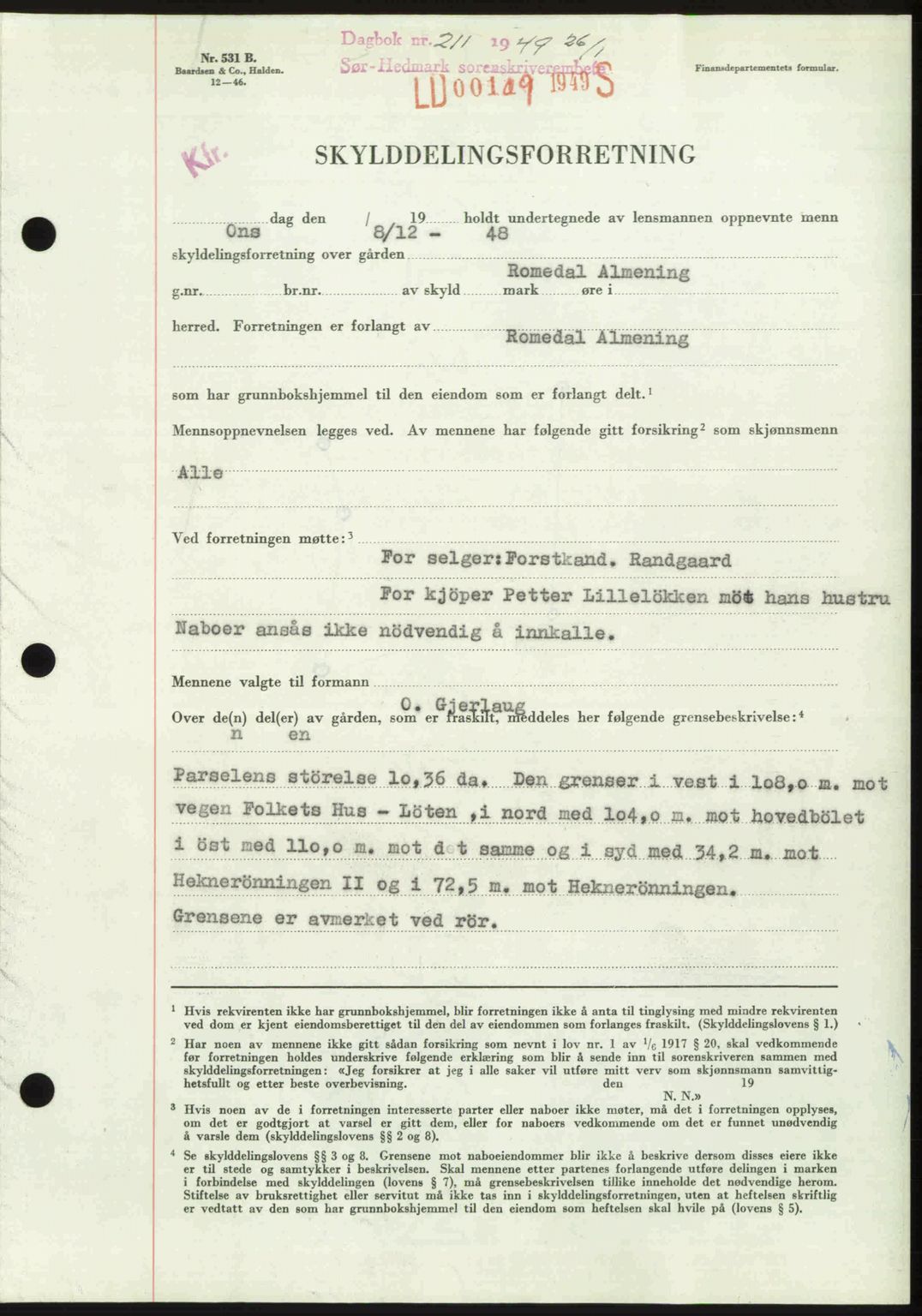 Sør-Hedmark sorenskriveri, SAH/TING-014/H/Hb/Hbd/L0018: Pantebok nr. 18, 1948-1949, Dagboknr: 211/1949