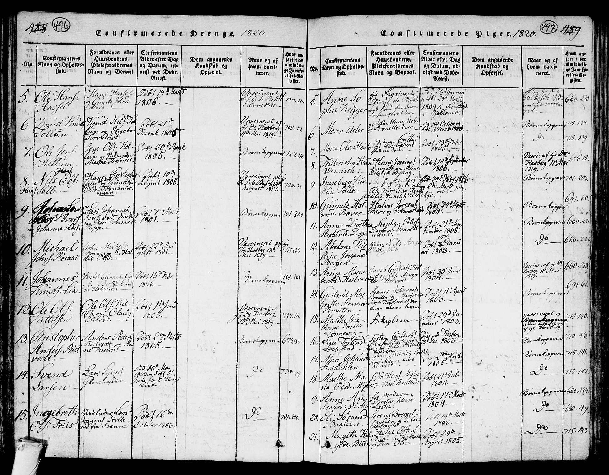Kongsberg kirkebøker, SAKO/A-22/G/Ga/L0001: Klokkerbok nr. 1, 1816-1839, s. 496-497