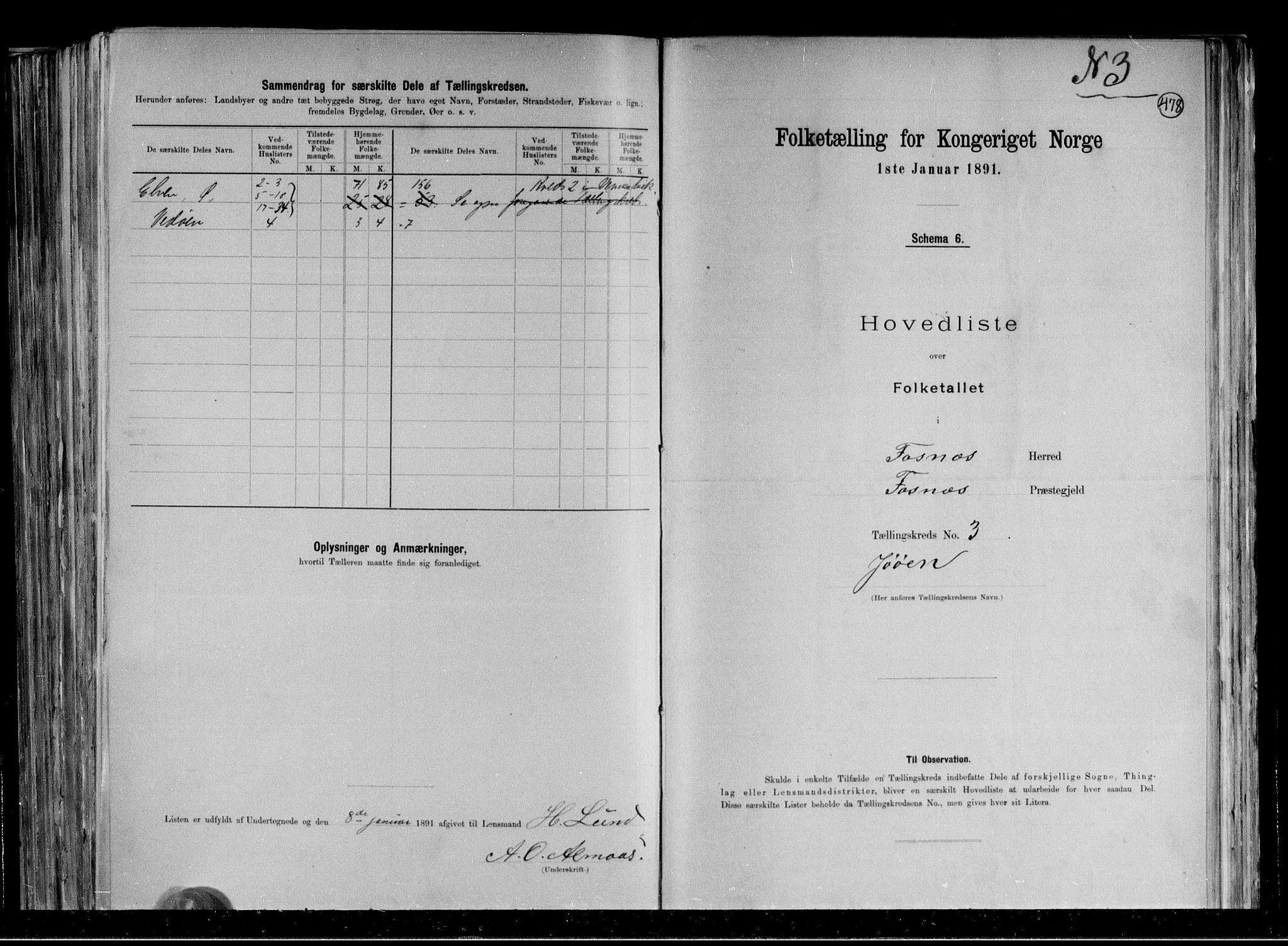 RA, Folketelling 1891 for 1748 Fosnes herred, 1891, s. 8