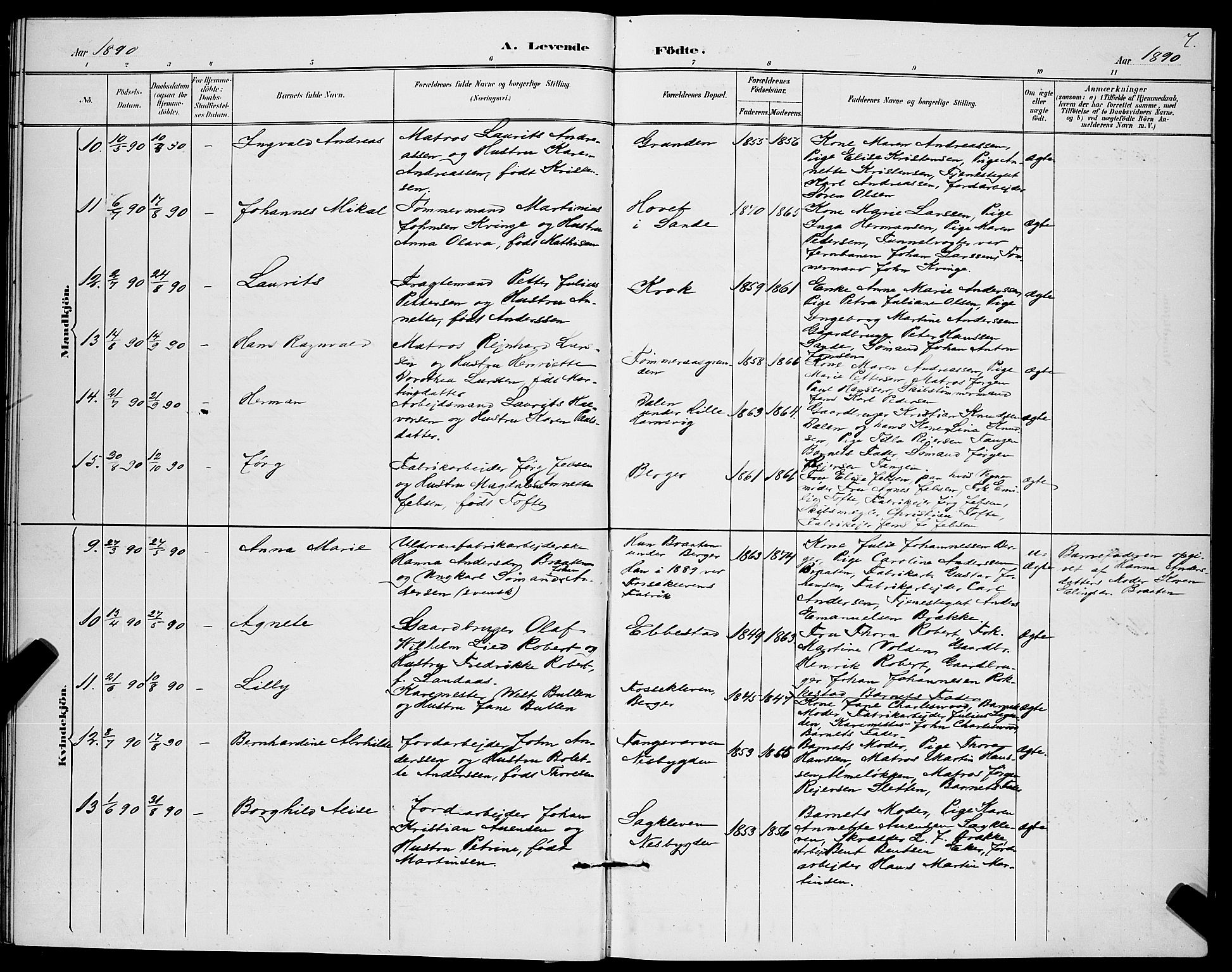 Strømm kirkebøker, AV/SAKO-A-322/G/Ga/L0003: Klokkerbok nr. I 3, 1889-1896, s. 7