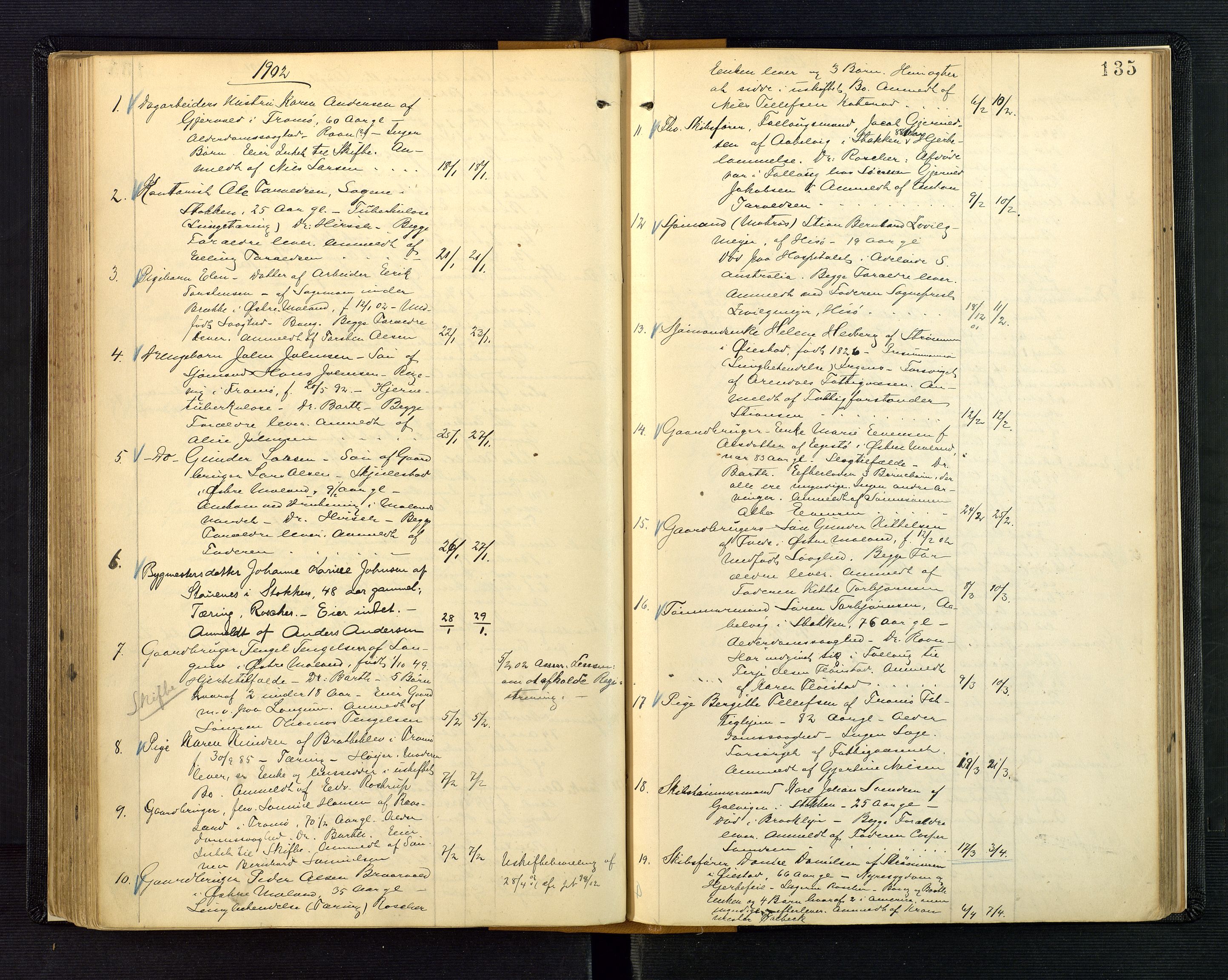 Nedenes sorenskriveri, AV/SAK-1221-0006/H/Ha/L0003: Dødsfallsprotokoll nr 3, 1890-1914, s. 135