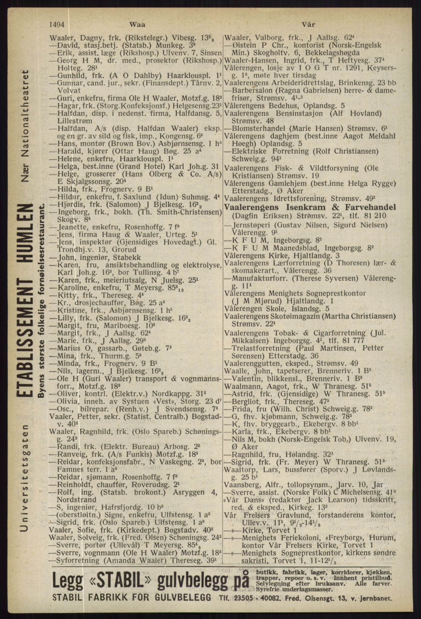 Kristiania/Oslo adressebok, PUBL/-, 1936, s. 1494