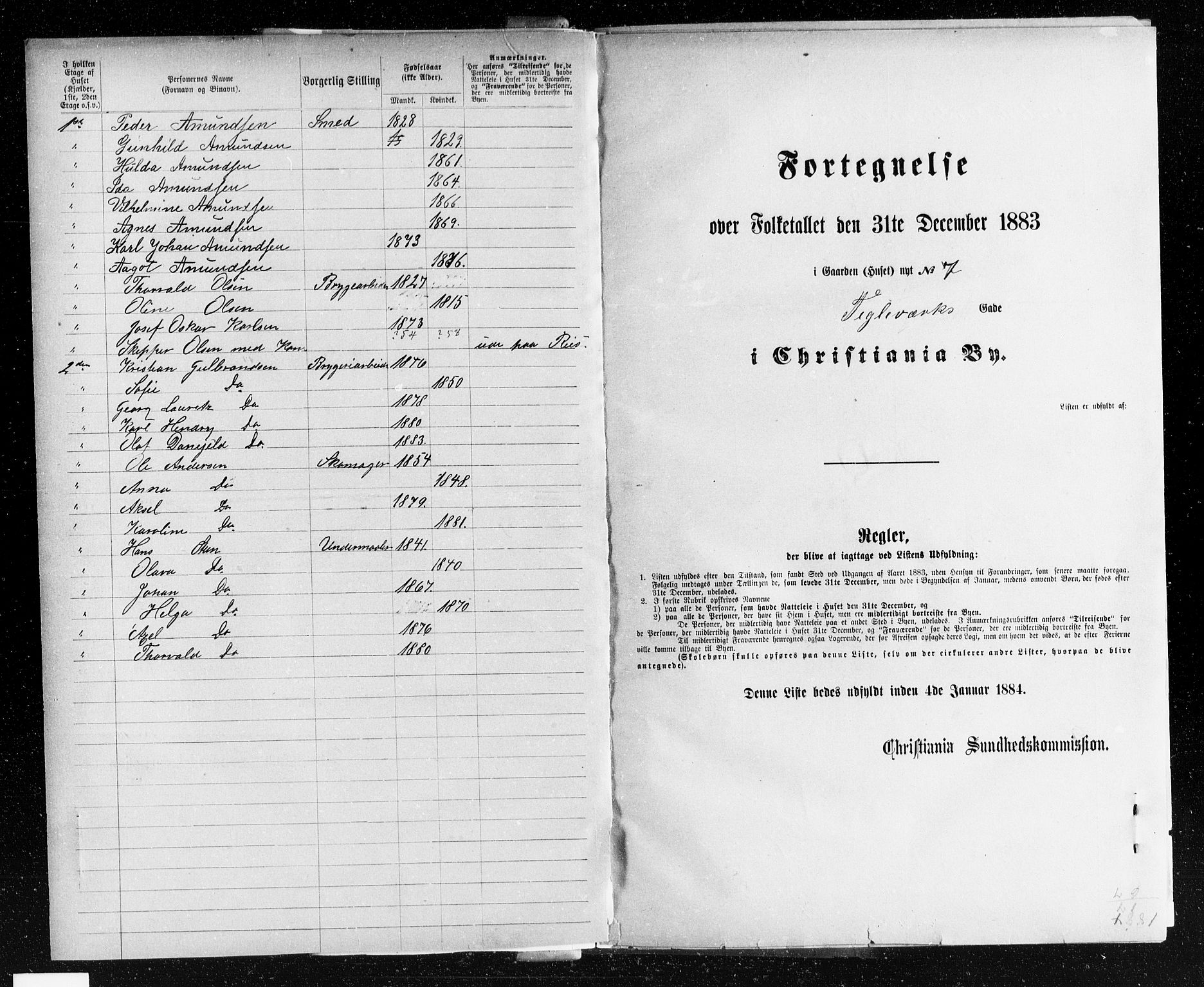 OBA, Kommunal folketelling 31.12.1883 for Kristiania kjøpstad, 1883, s. 4604