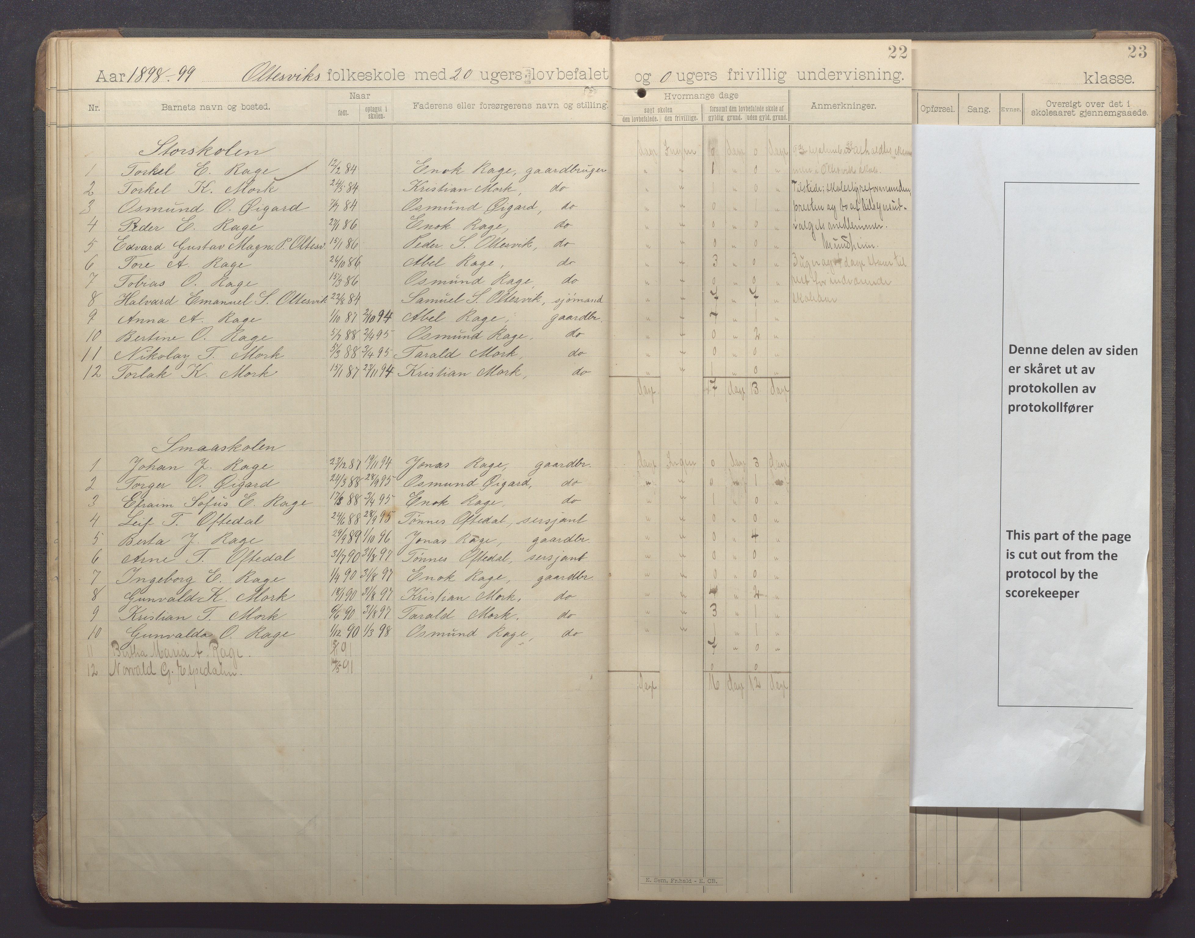 Høle kommune - Oltesvik skole, IKAR/K-100031/H/L0001: Skoleprotokoll, 1894-1915, s. 22