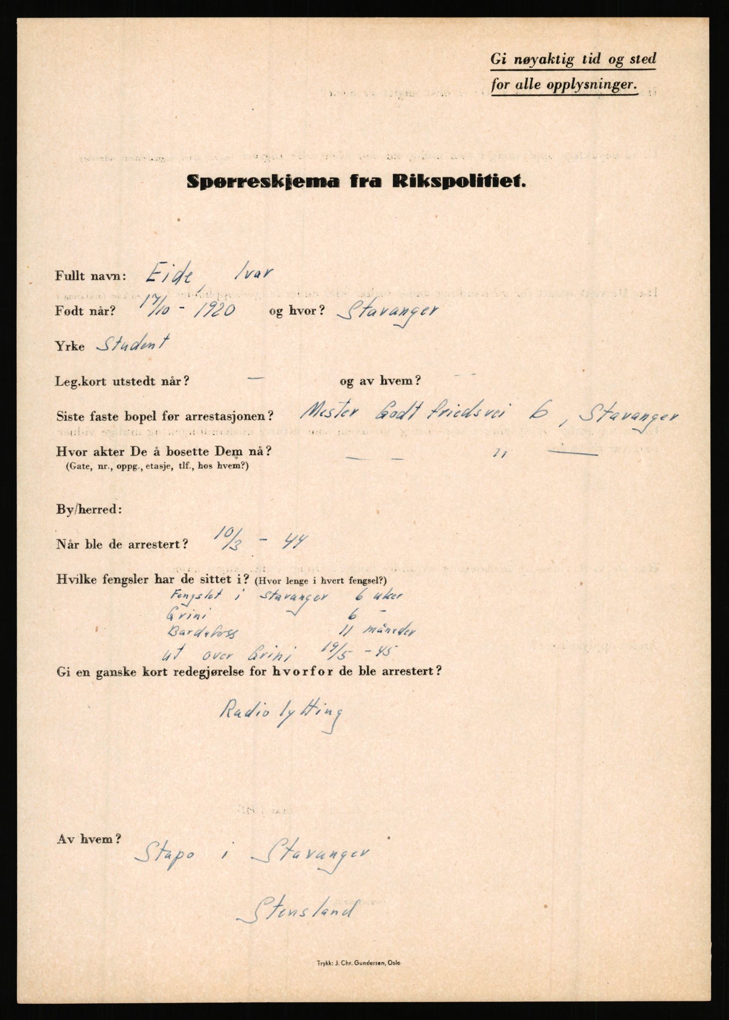 Rikspolitisjefen, AV/RA-S-1560/L/L0003: Bua, Bjarne - Erdal, Ingolf, 1940-1945, s. 724