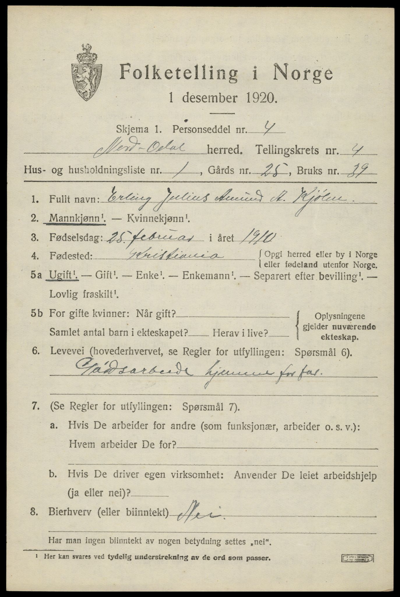 SAH, Folketelling 1920 for 0418 Nord-Odal herred, 1920, s. 4653