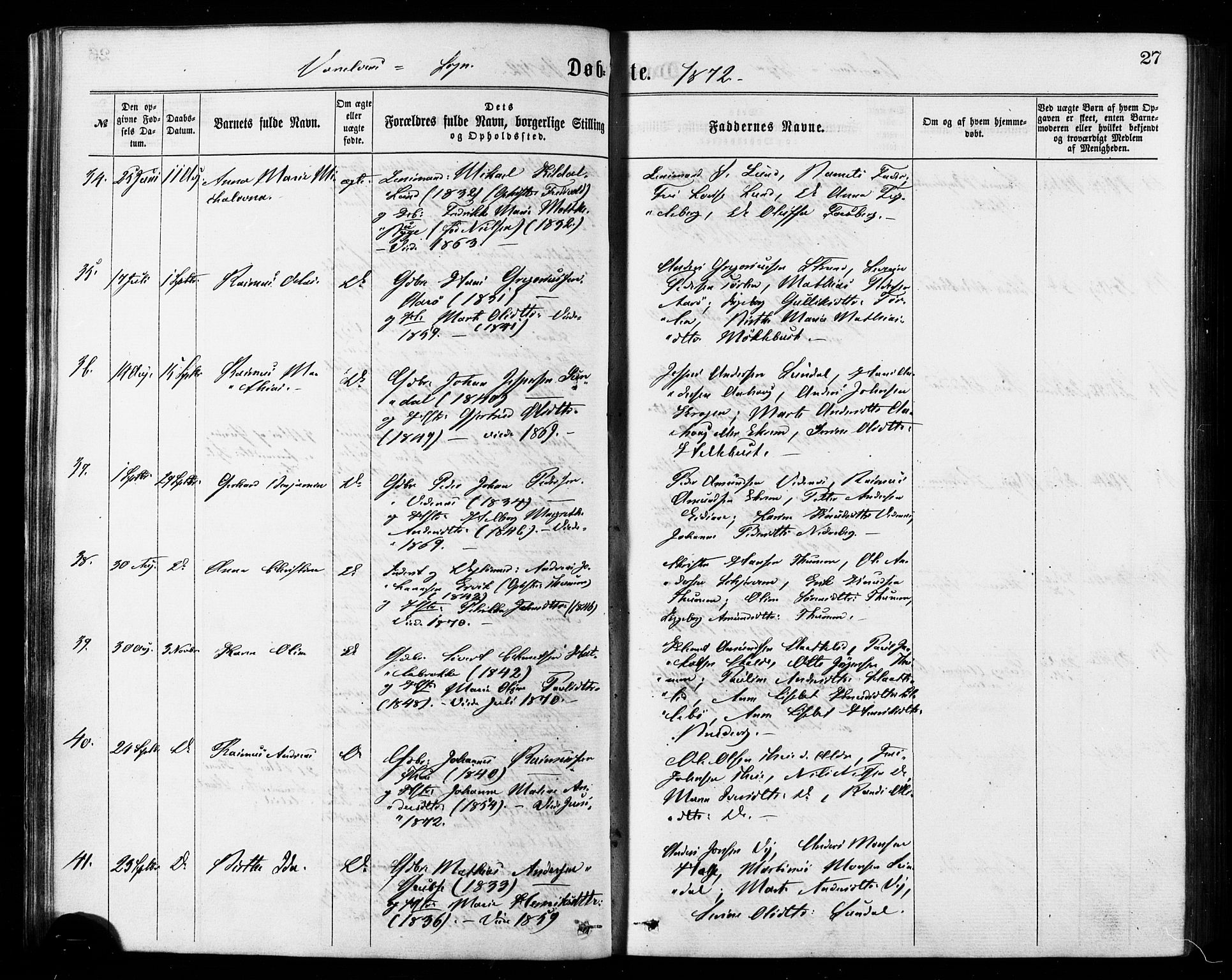 Ministerialprotokoller, klokkerbøker og fødselsregistre - Møre og Romsdal, SAT/A-1454/501/L0007: Ministerialbok nr. 501A07, 1868-1884, s. 27