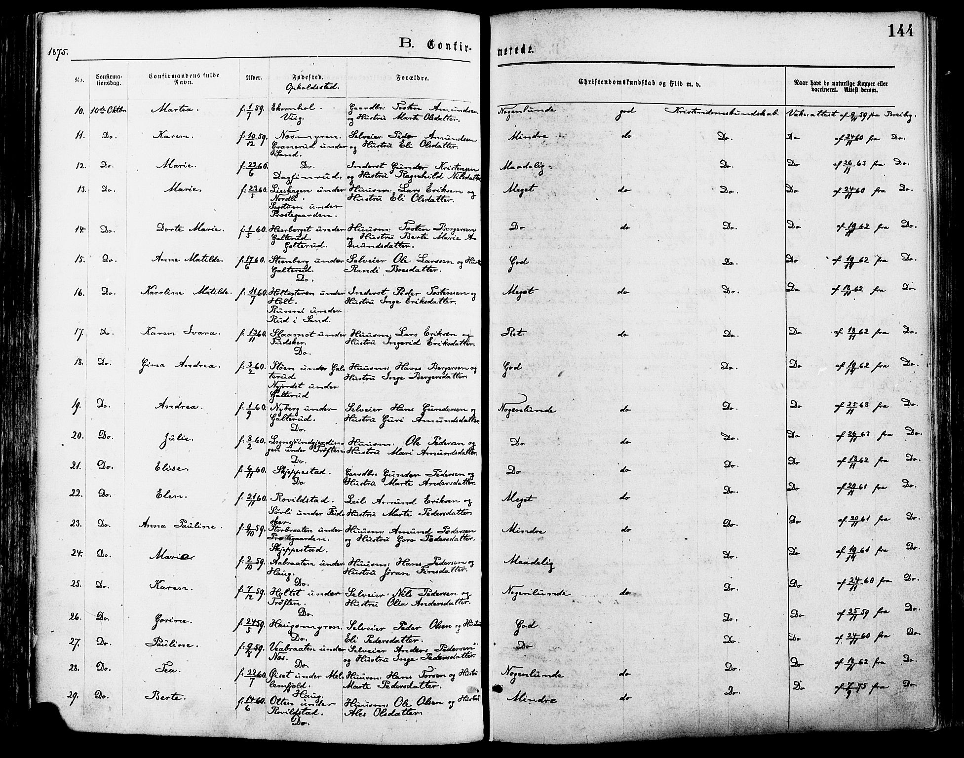 Nord-Odal prestekontor, AV/SAH-PREST-032/H/Ha/Haa/L0005: Ministerialbok nr. 5, 1874-1885, s. 144