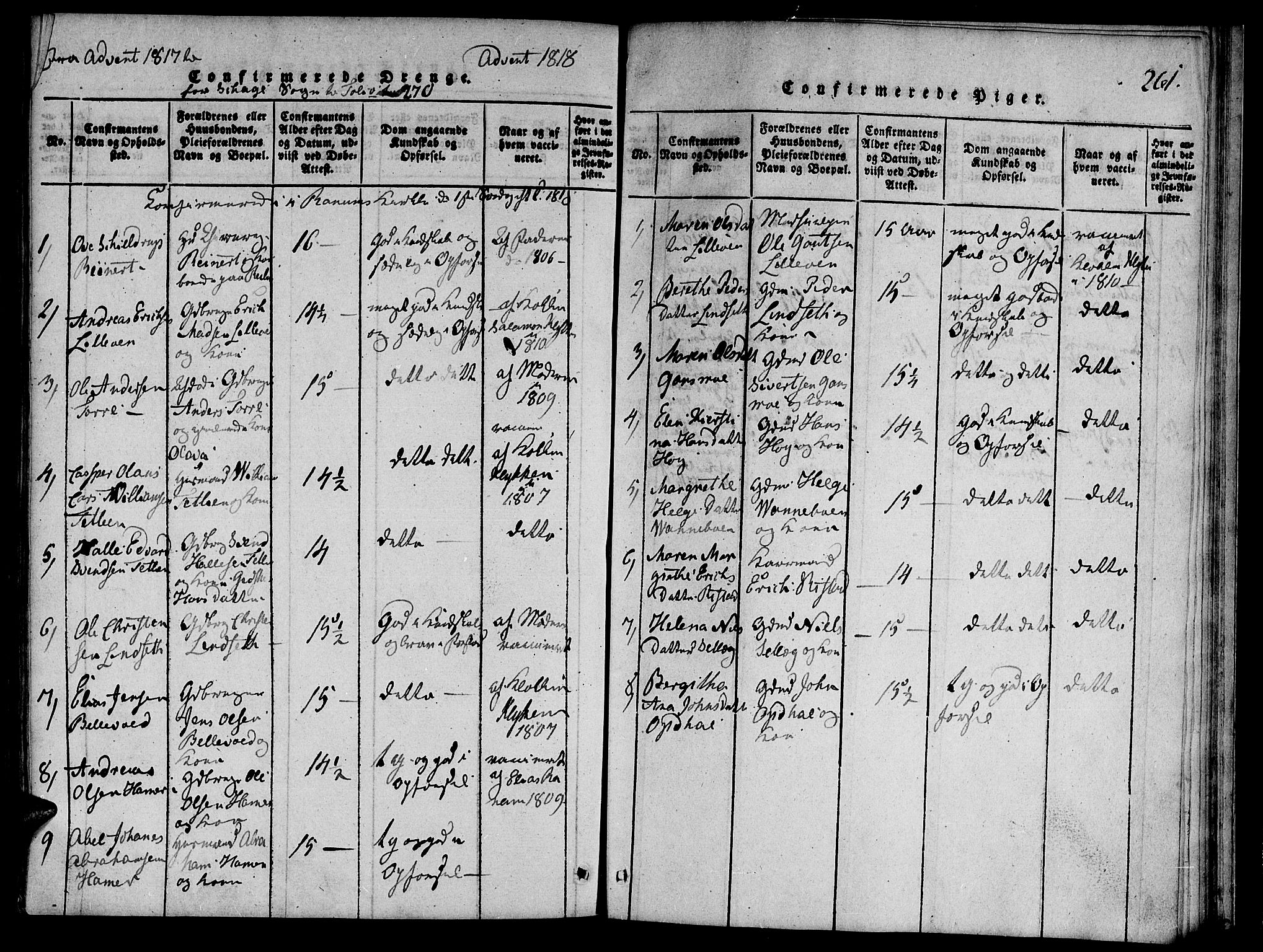 Ministerialprotokoller, klokkerbøker og fødselsregistre - Nord-Trøndelag, AV/SAT-A-1458/764/L0546: Ministerialbok nr. 764A06 /4, 1817-1823, s. 261