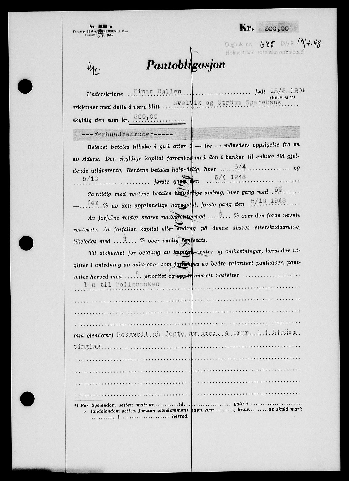 Holmestrand sorenskriveri, SAKO/A-67/G/Ga/Gab/L0058: Pantebok nr. B-58, 1947-1948, Dagboknr: 635/1948