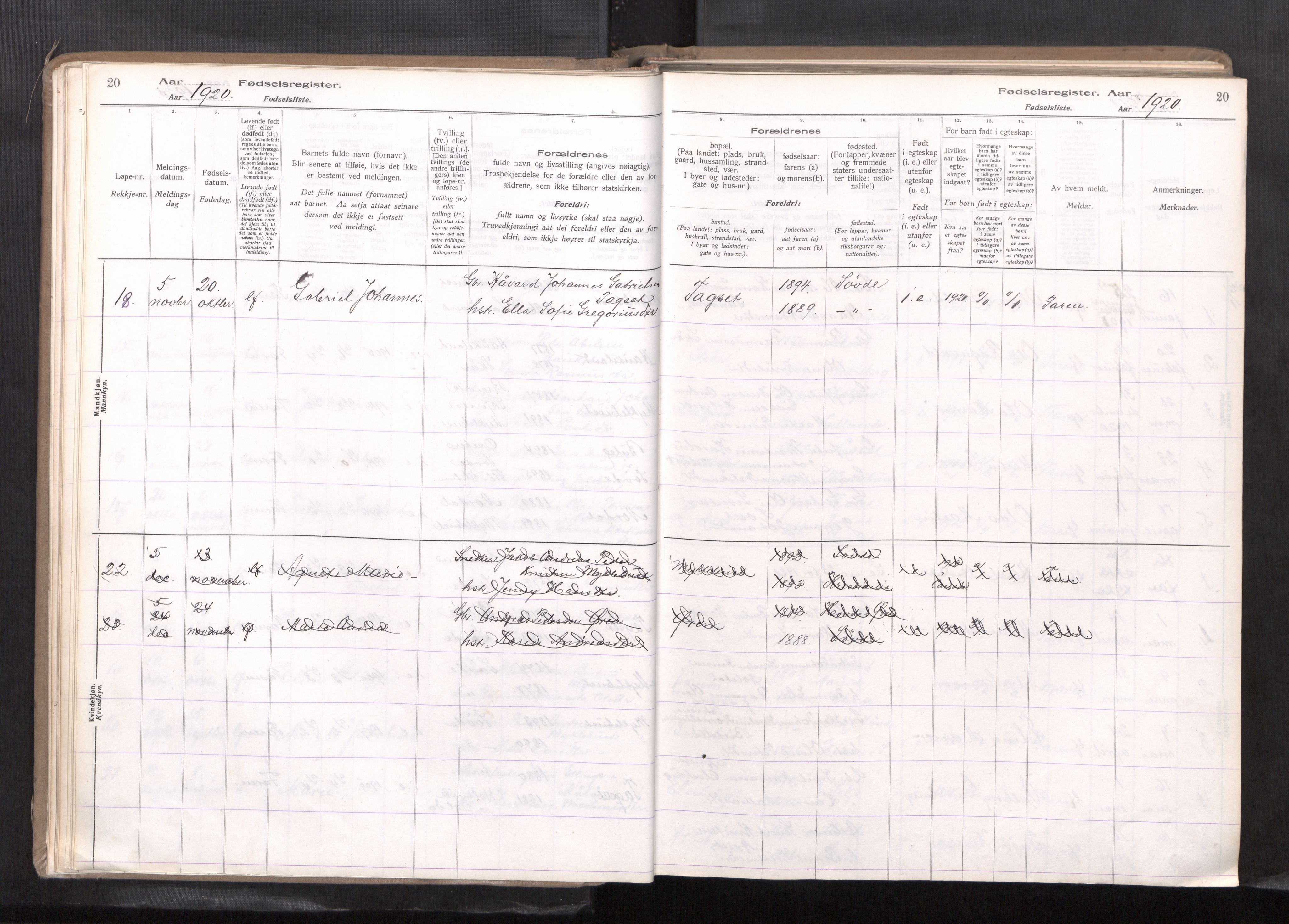 Ministerialprotokoller, klokkerbøker og fødselsregistre - Møre og Romsdal, AV/SAT-A-1454/502/L0031: Fødselsregister nr. 502---, 1916-1968, s. 20